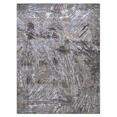 Modern French Abstract Blue and Charcoal Wool and Silk Rug 9'2''x12'1''