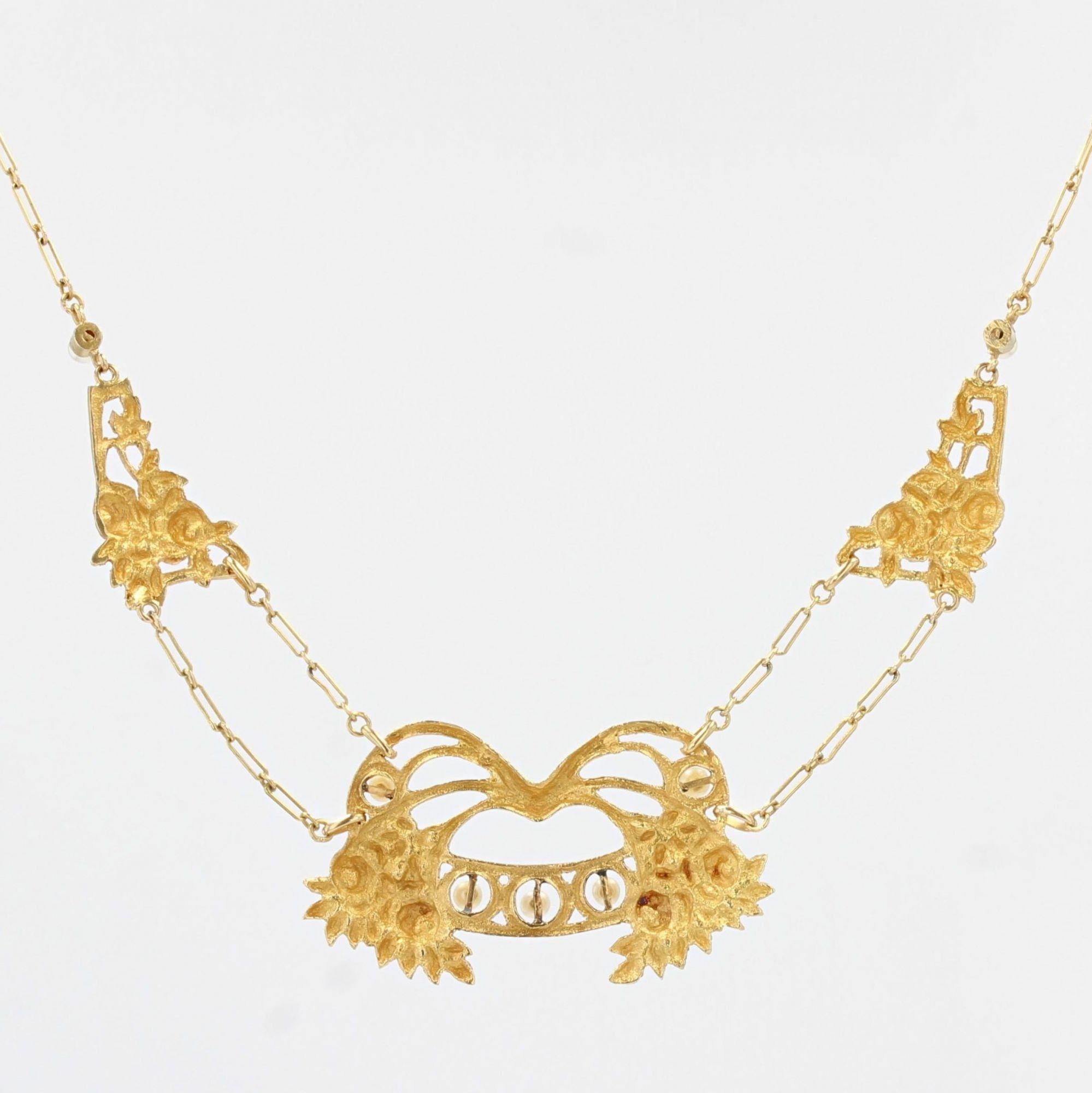 Modern French Art Nouveau Style Pearl 18 Karat Yellow Gold Drapery Necklace 2