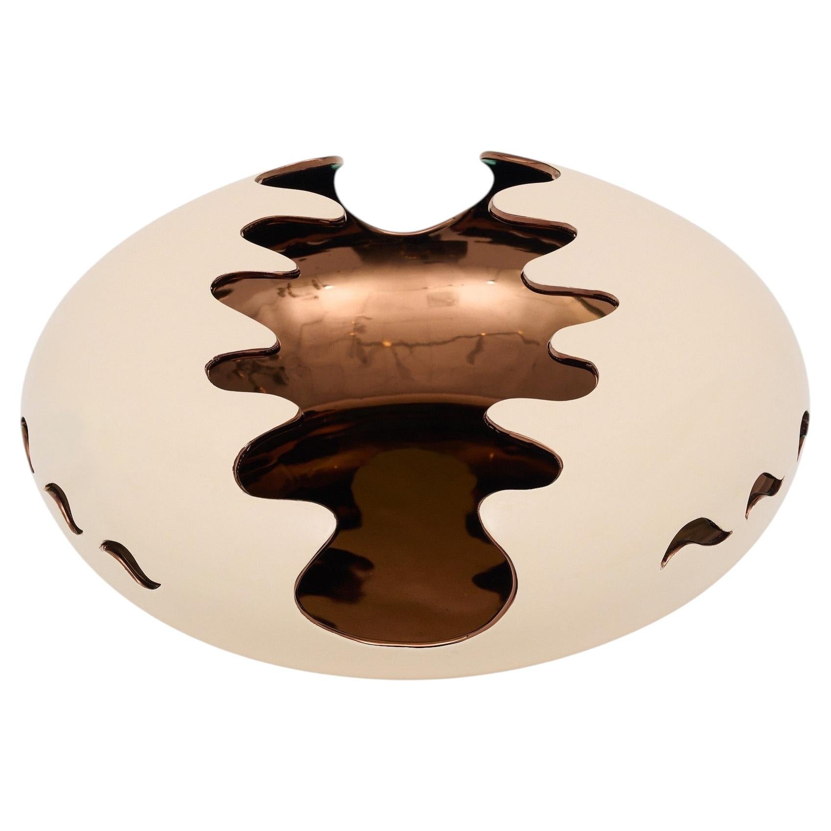 Modern French Ceramic Bowl with Cream Glaze and Gold Interior, 1980