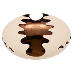 Bol moderne en céramique française avec glaçure crème et intérieur doré, 1980