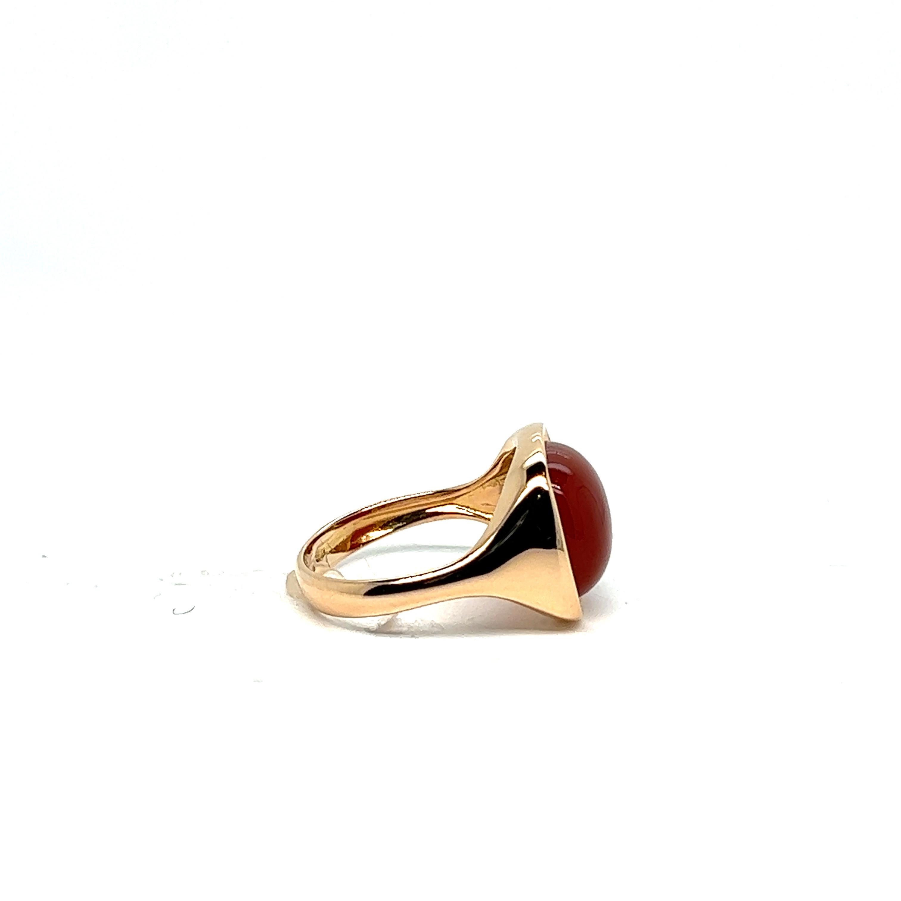 Modern French Signet Ring Cabochon Red Onyx Rose Gold 18 Karat In New Condition In Vannes, FR