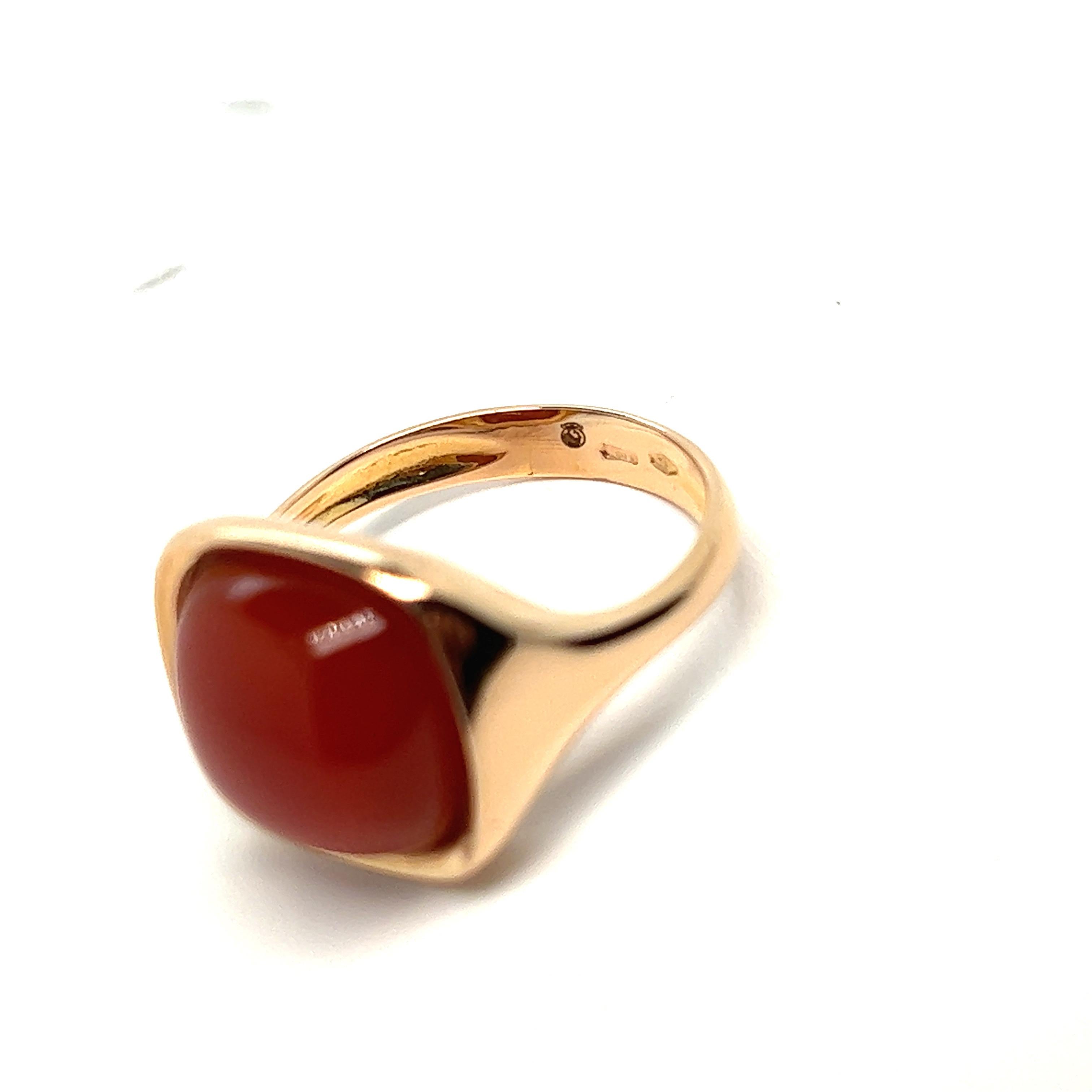 Women's or Men's Modern French Signet Ring Cabochon Red Onyx Rose Gold 18 Karat