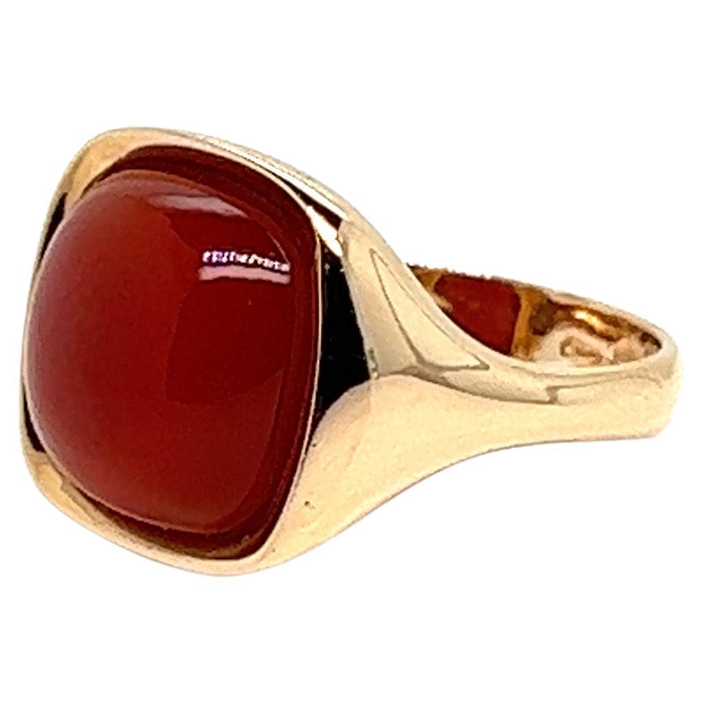 Modern French Signet Ring Cabochon Red Onyx Rose Gold 18 Karat