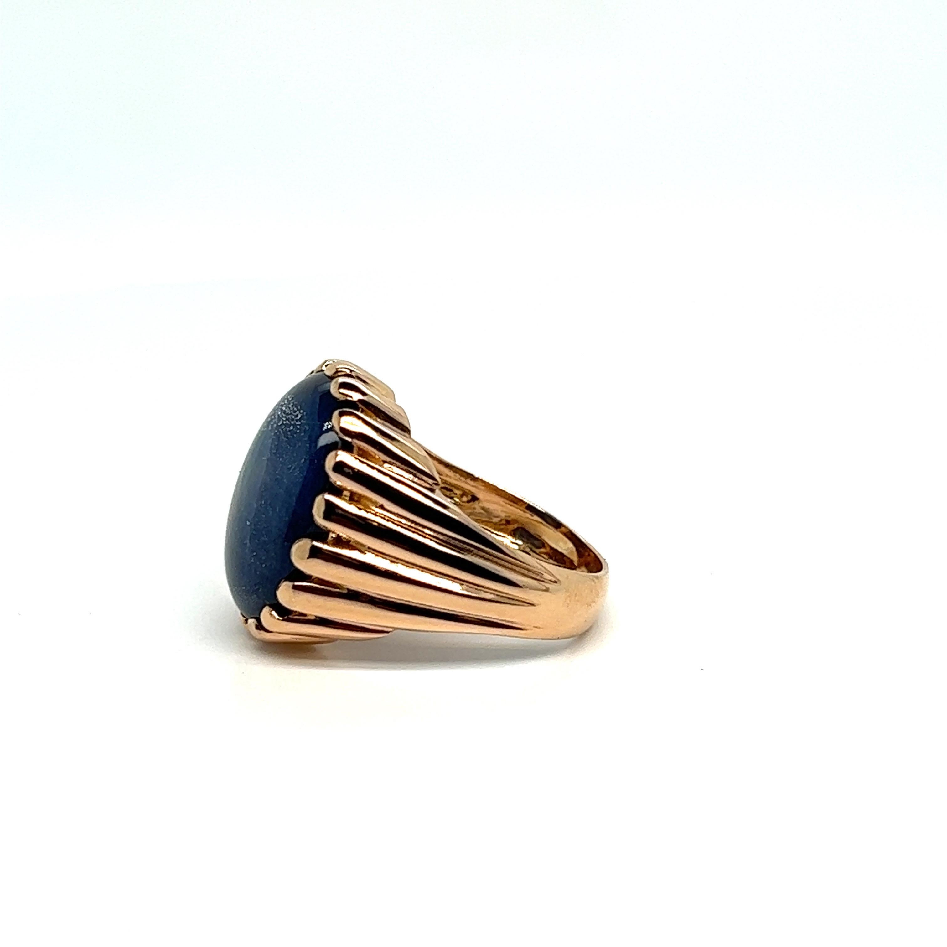 Art Deco Modern French Chevalière Ring with a Blue Corundum Cabochon