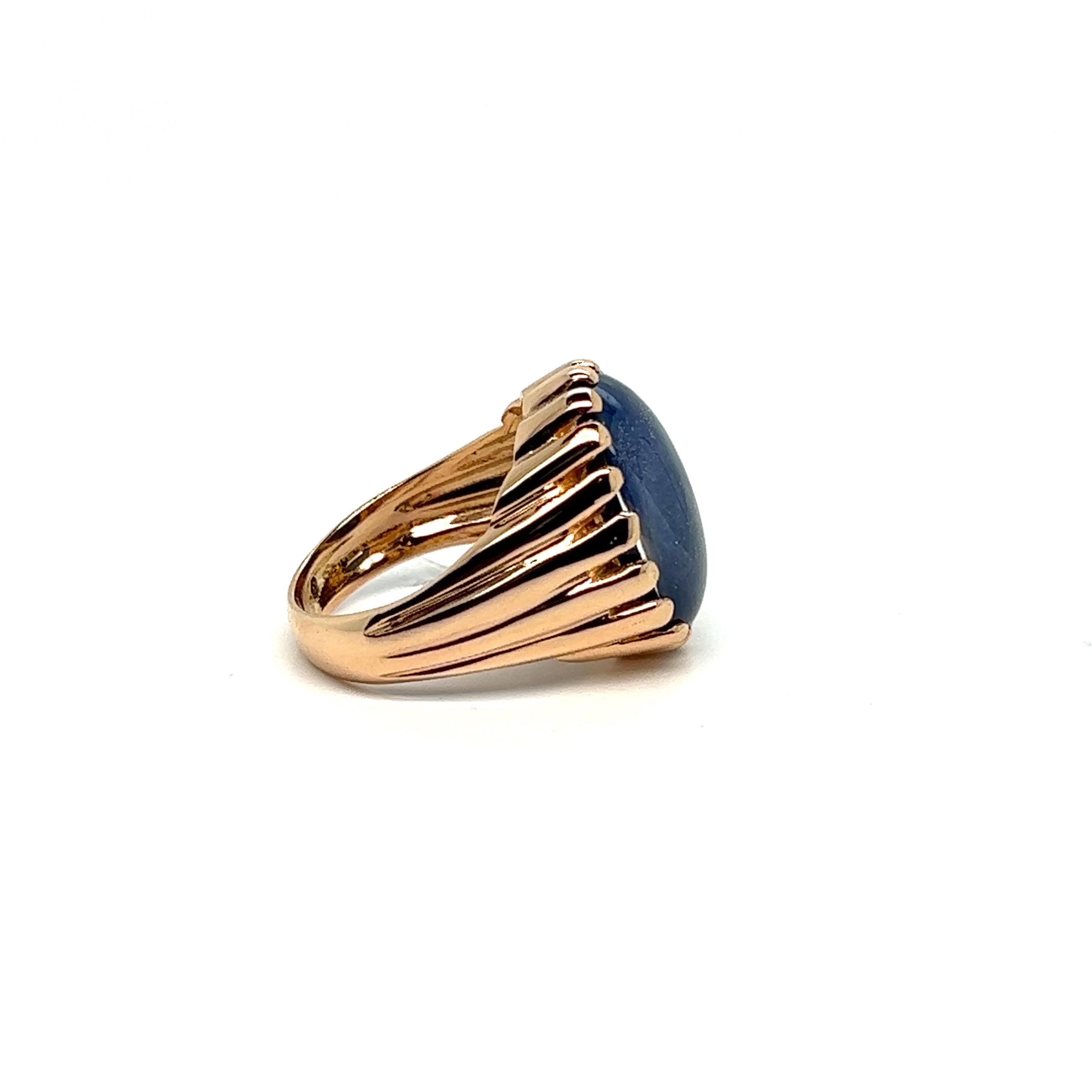 Women's Modern French Chevalière Ring with a Blue Corundum Cabochon