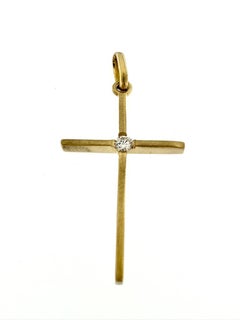 Modern French Cross in 18Kt Yellow Gold with Diamond
