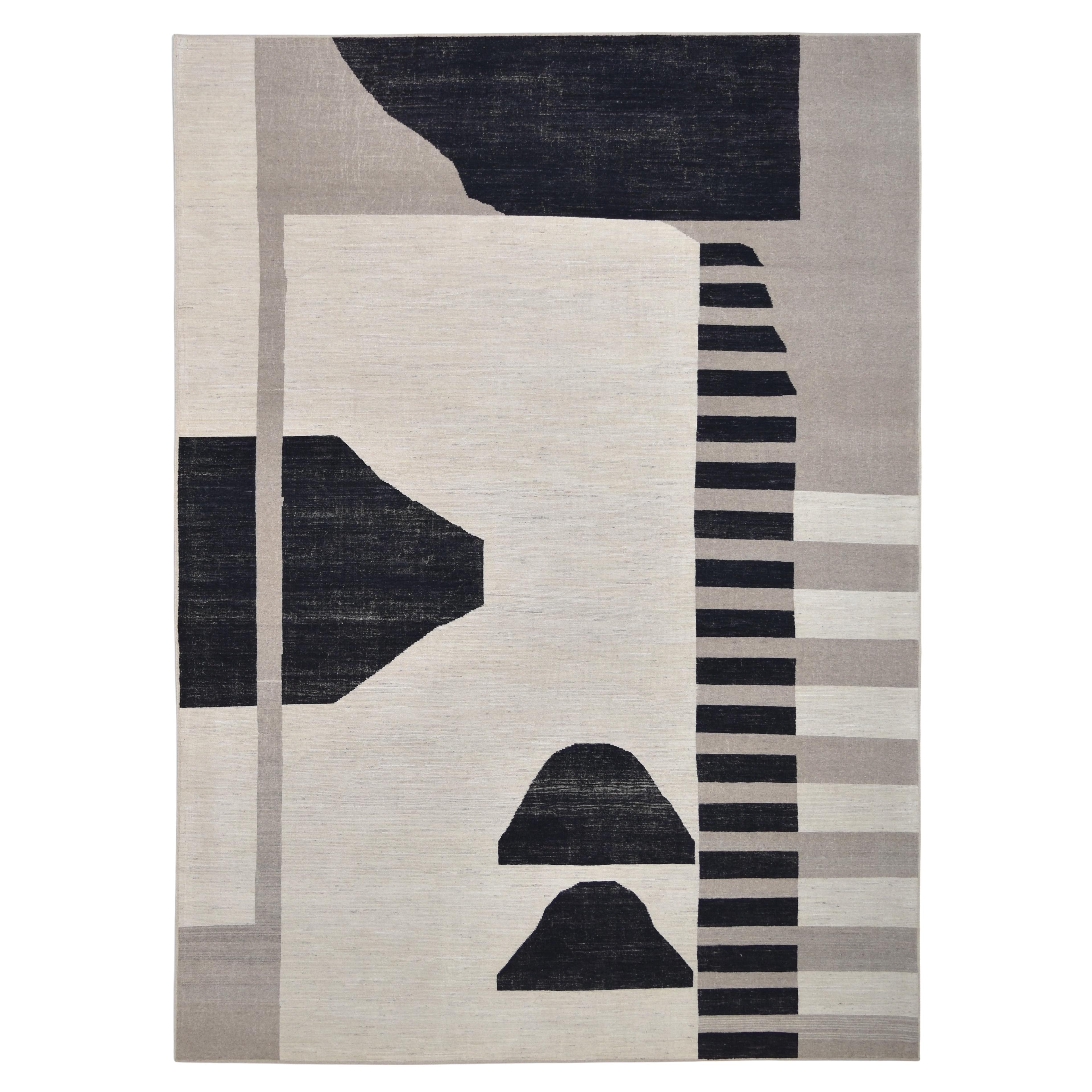 Tappeto moderno French Deco in lana nera e beige 10'2''x14'