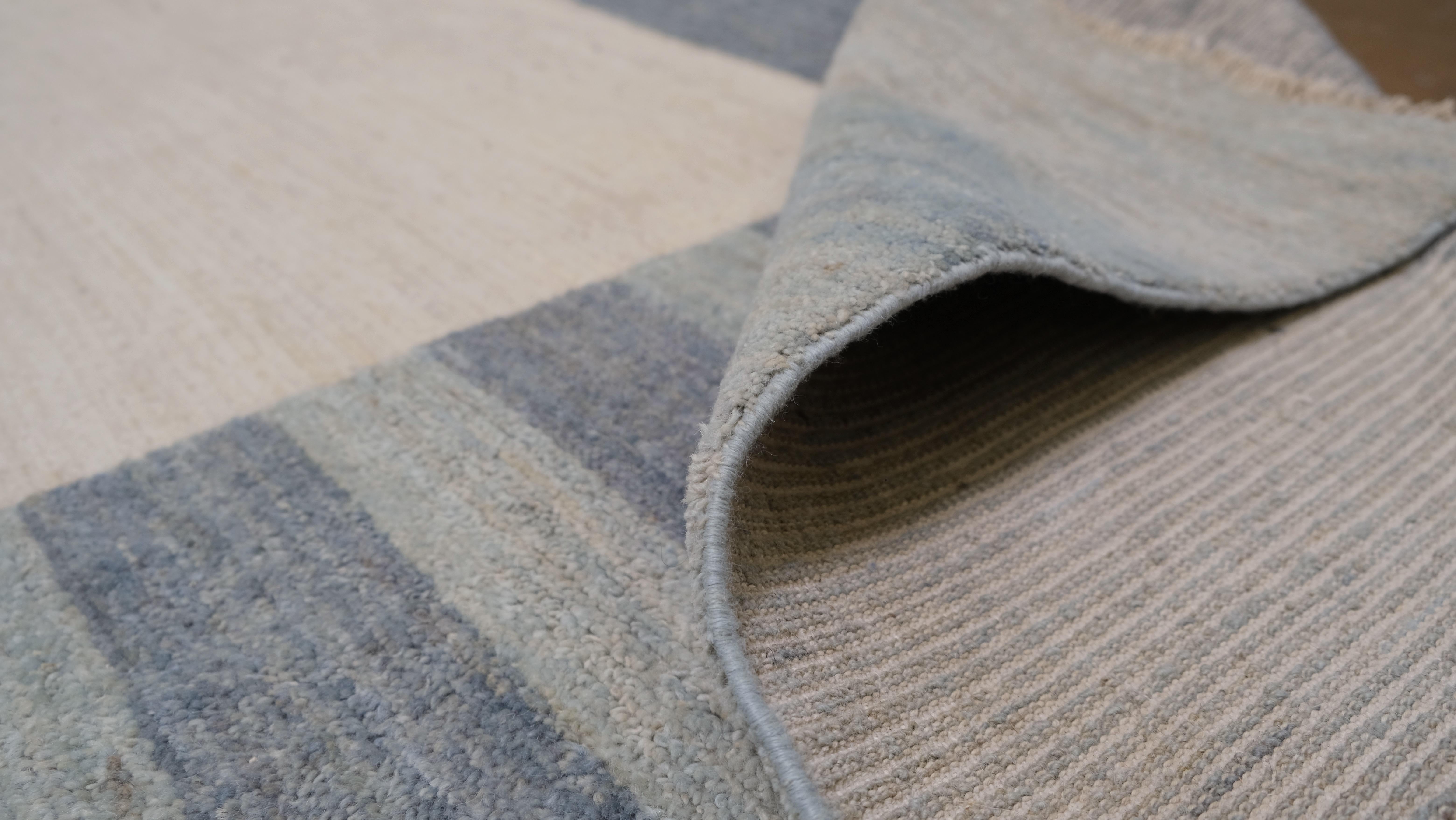 Modern French Deco Style Blue and Beige Wool Rug 9'x12' For Sale 1