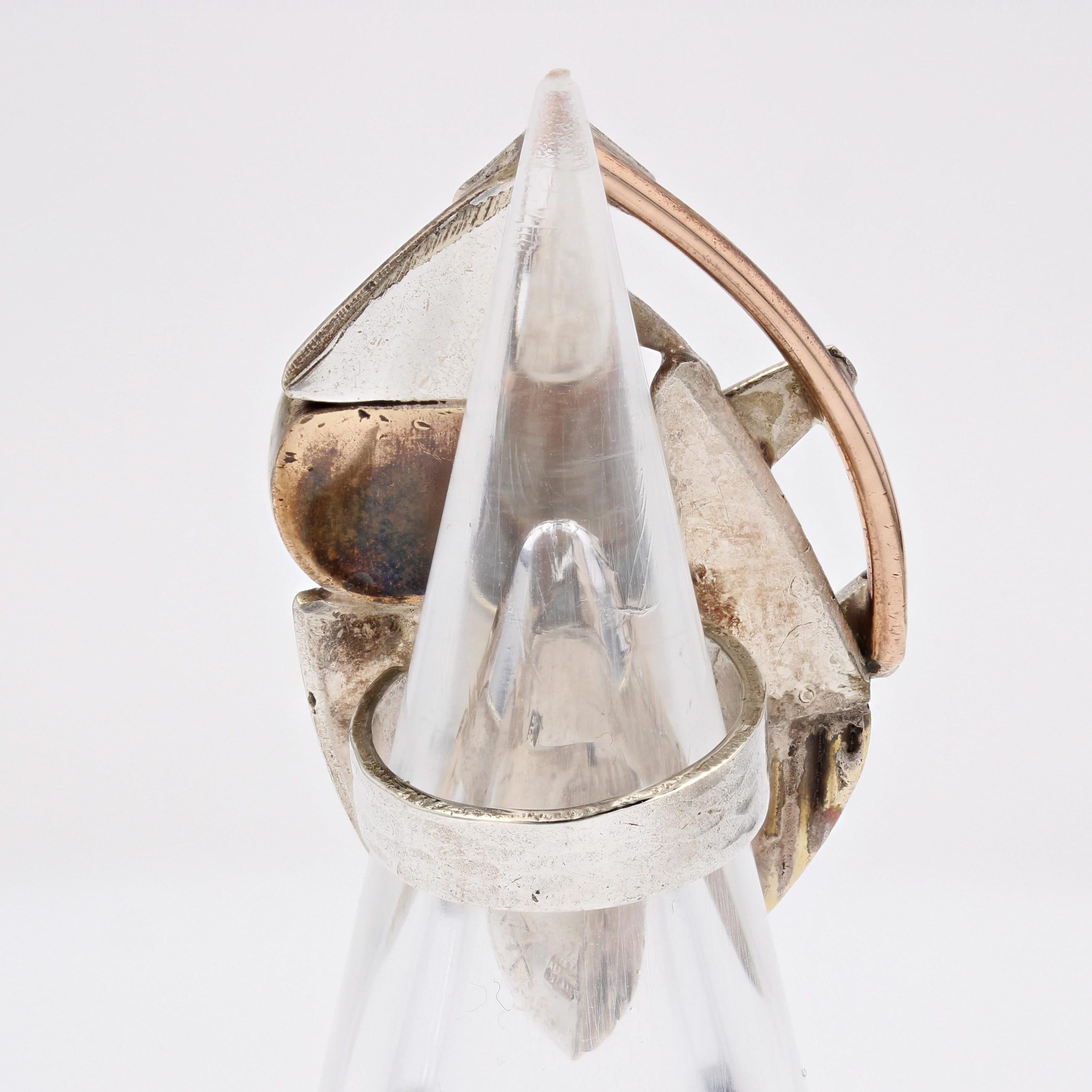 Modern French Designer Metal Blue Glass Plate Ring For Sale 3