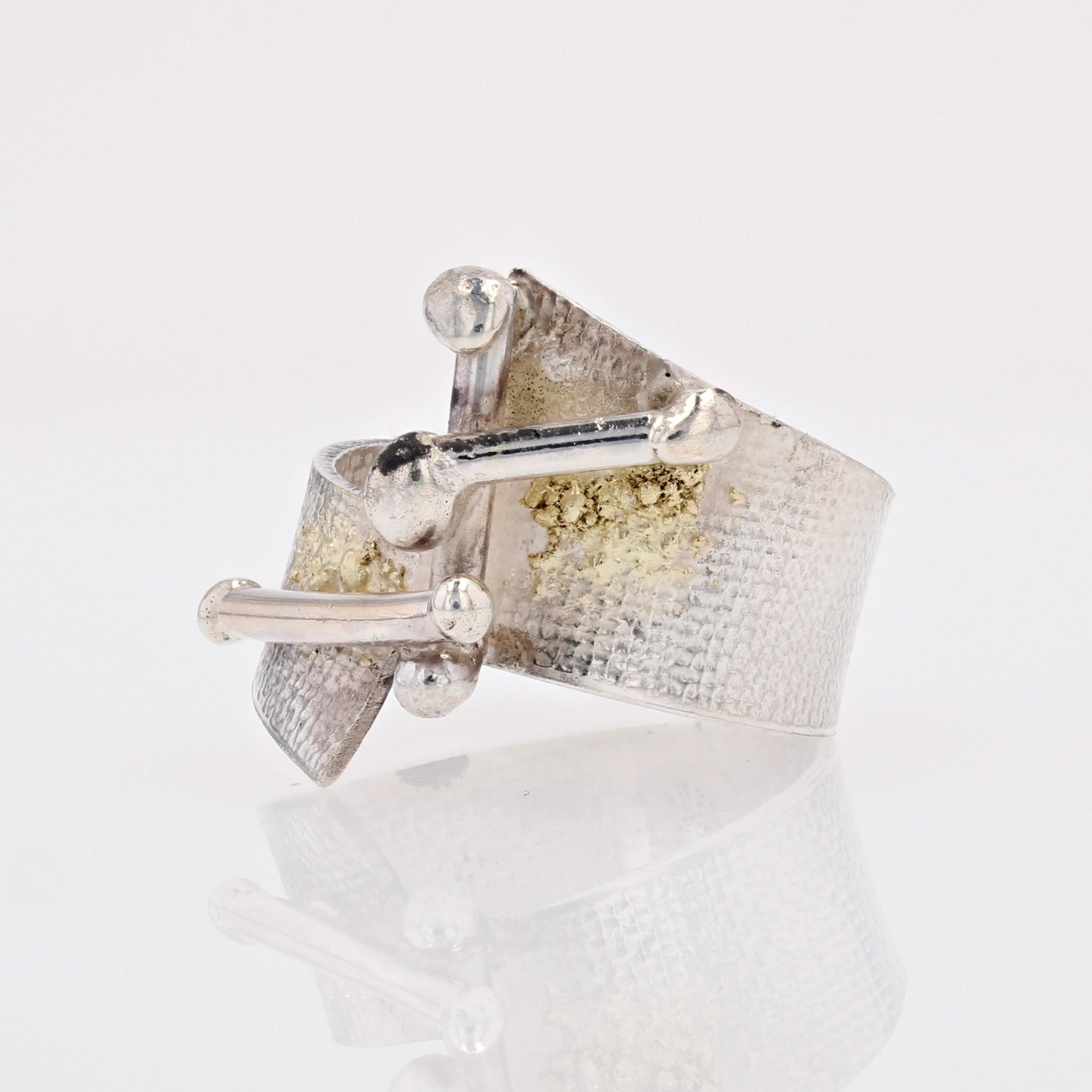 Moderno Anello asimmetrico in argento di design moderno francese in vendita