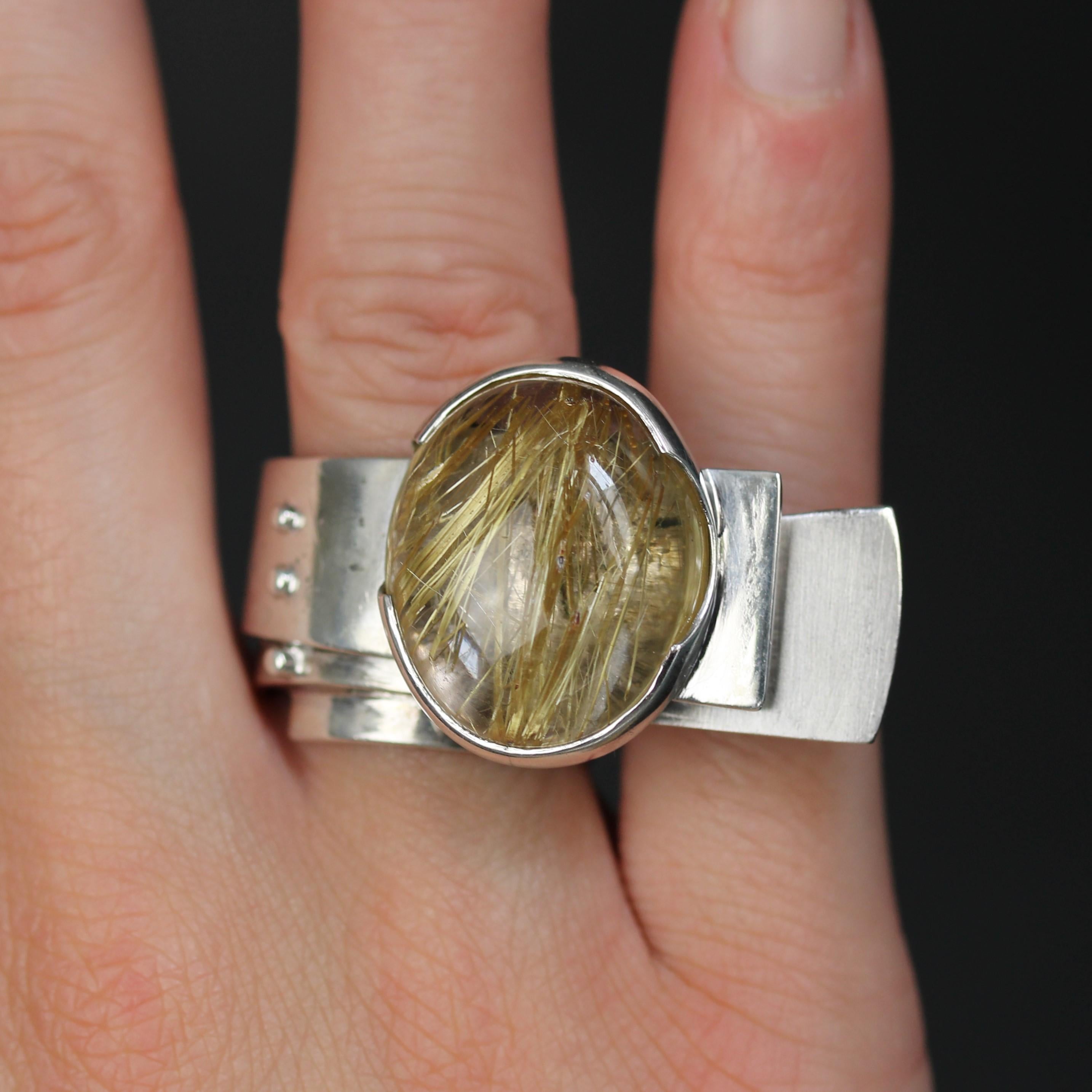 Modern French Designer Silver Dendrite Quartz Ring For Sale 1