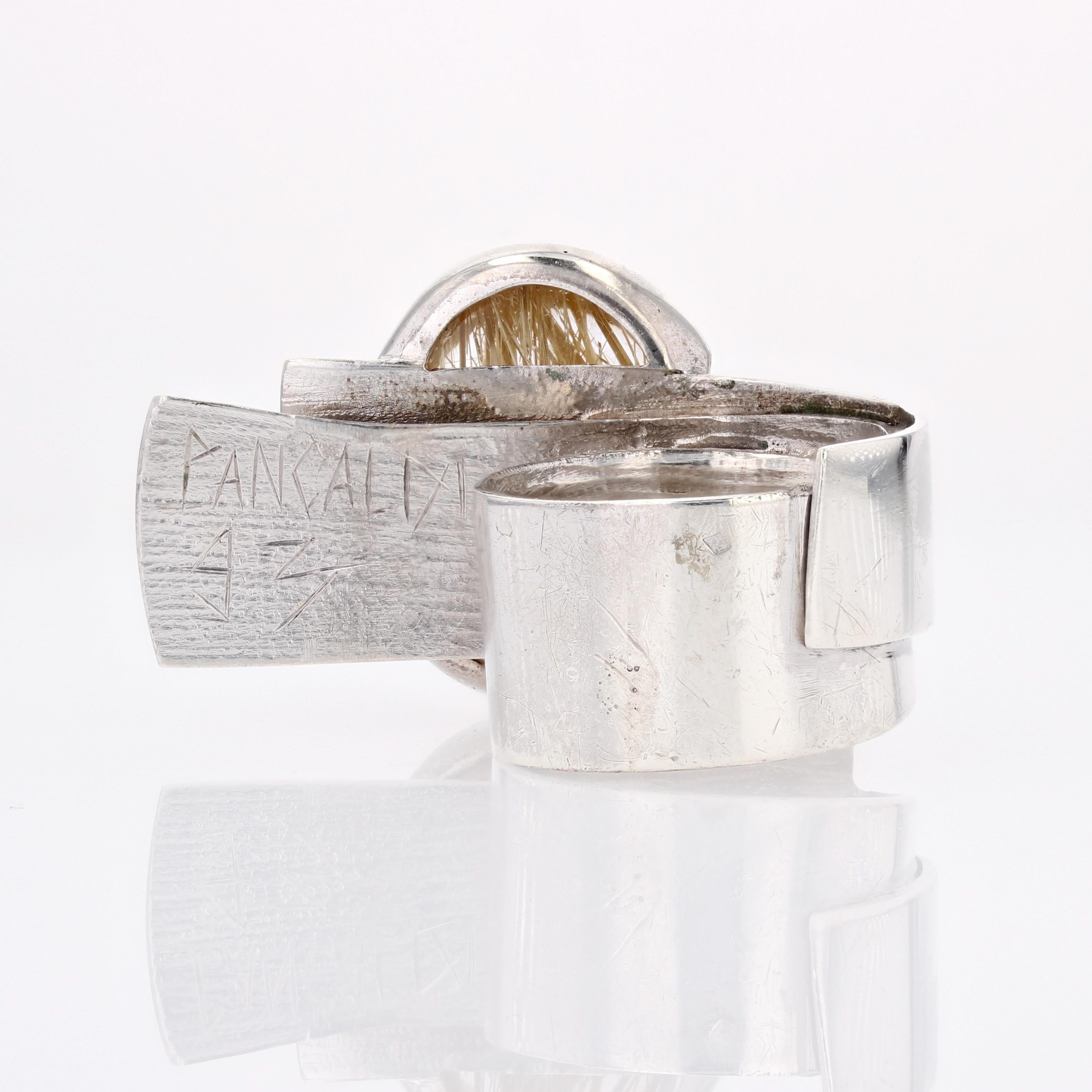 Modern French Designer Silver Dendrite Quartz Ring For Sale 2