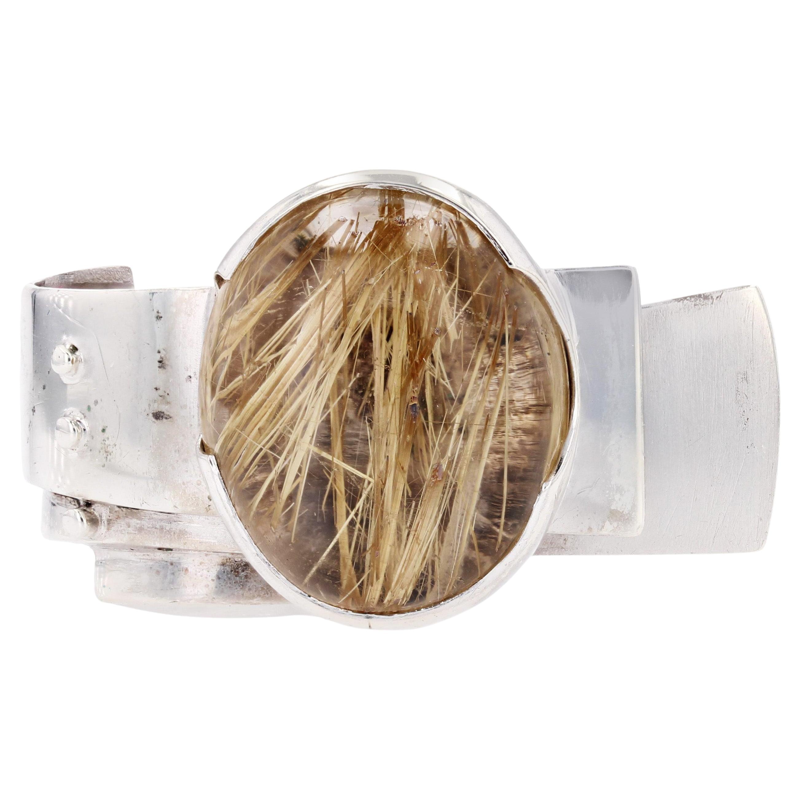 Modern French Designer Silver Dendrite Quartz Ring