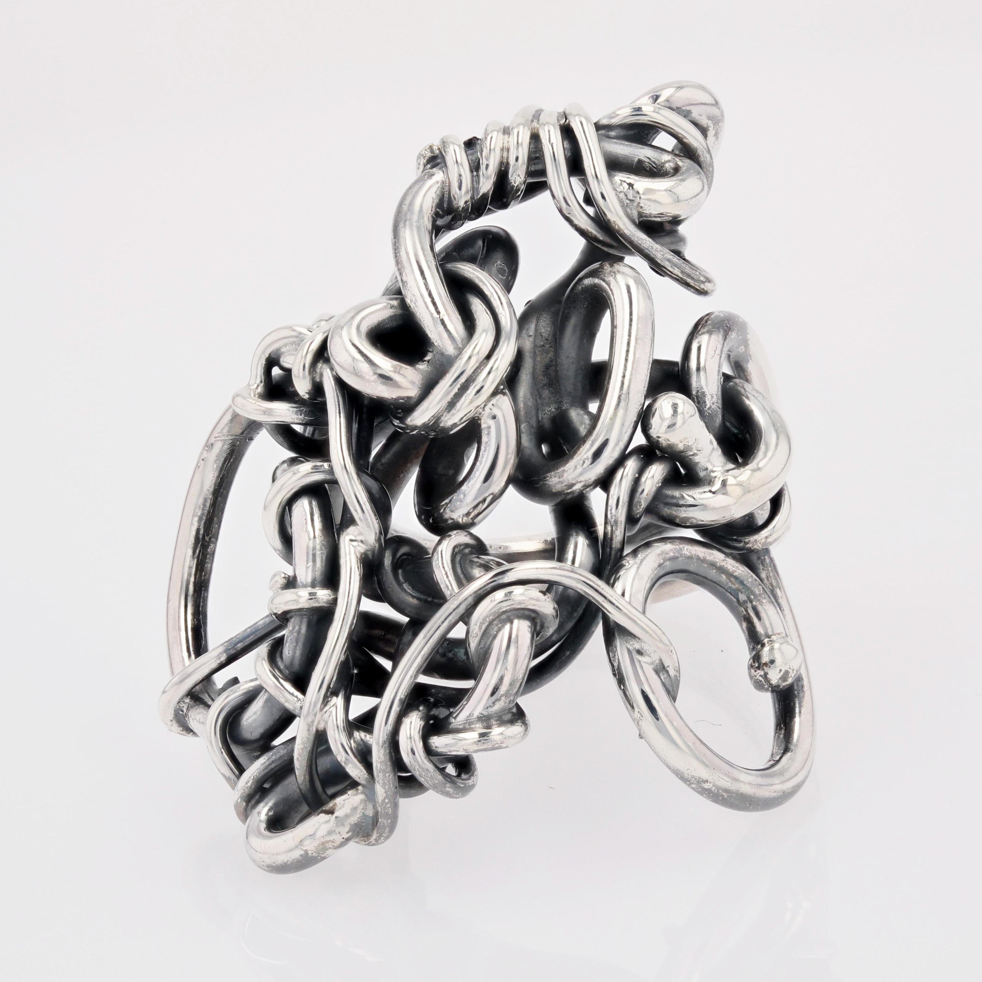 Women's Modern French Designer Silver Interlaced Wires Ring For Sale
