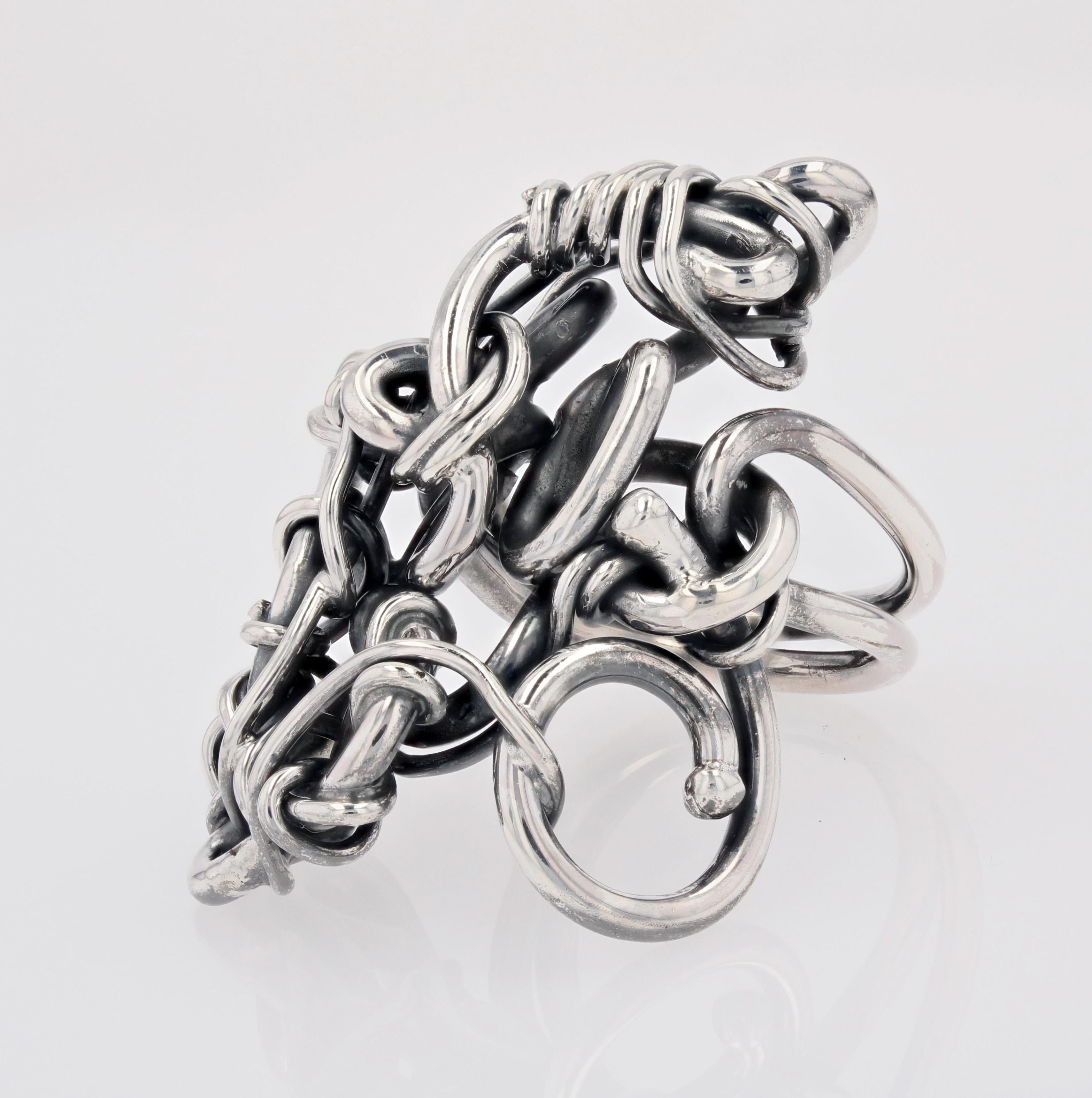 Modern French Designer Silver Interlaced Wires Ring For Sale 1