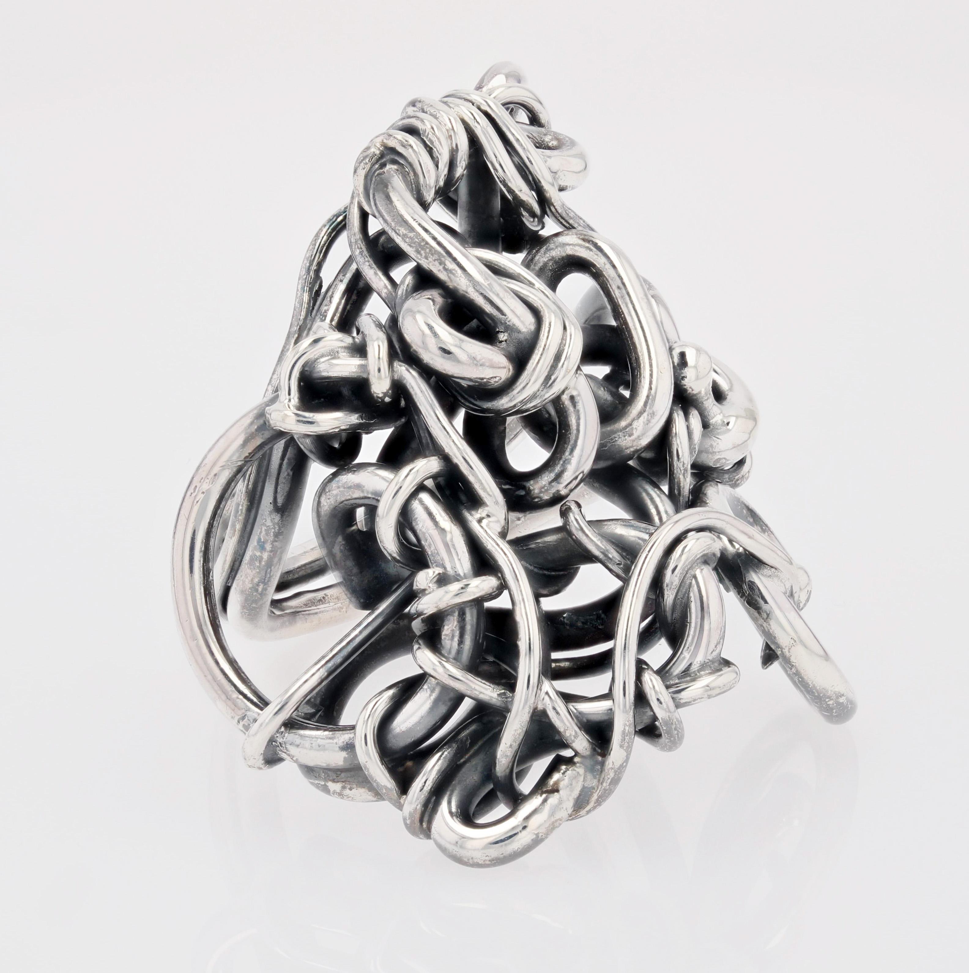 Modern French Designer Silver Interlaced Wires Ring For Sale 2