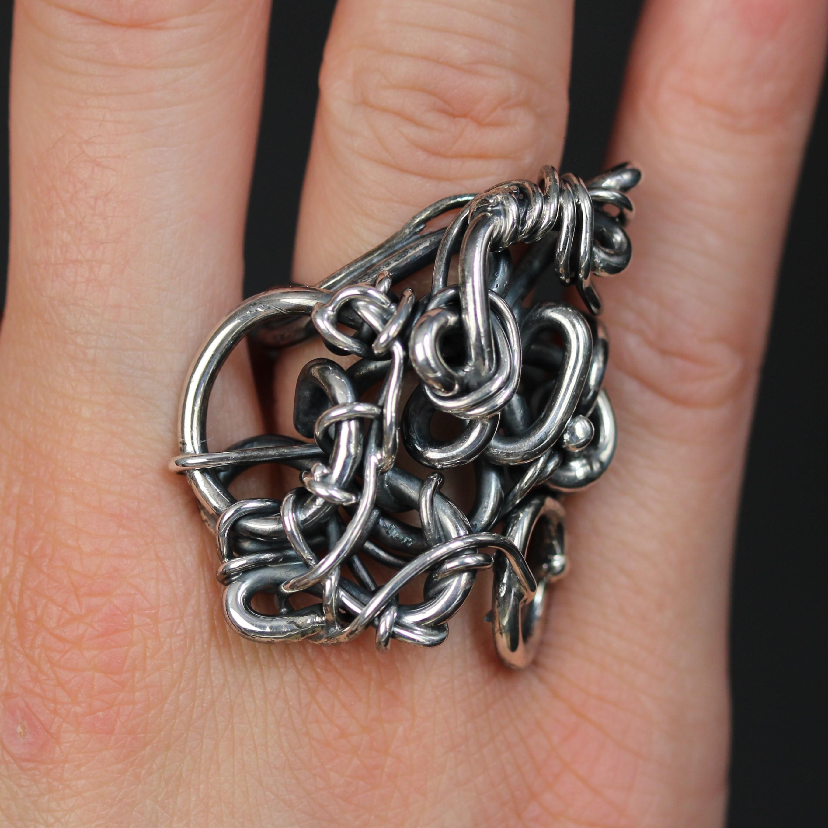 Modern French Designer Silver Interlaced Wires Ring For Sale 3