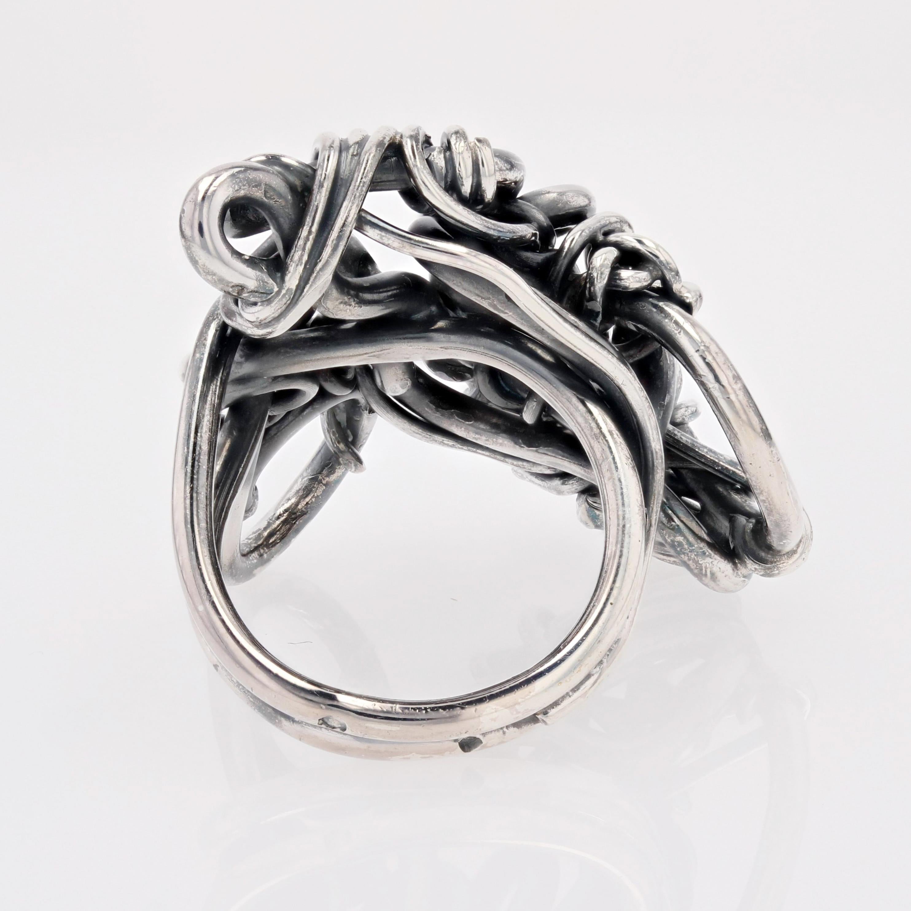 Modern French Designer Silver Interlaced Wires Ring For Sale 4