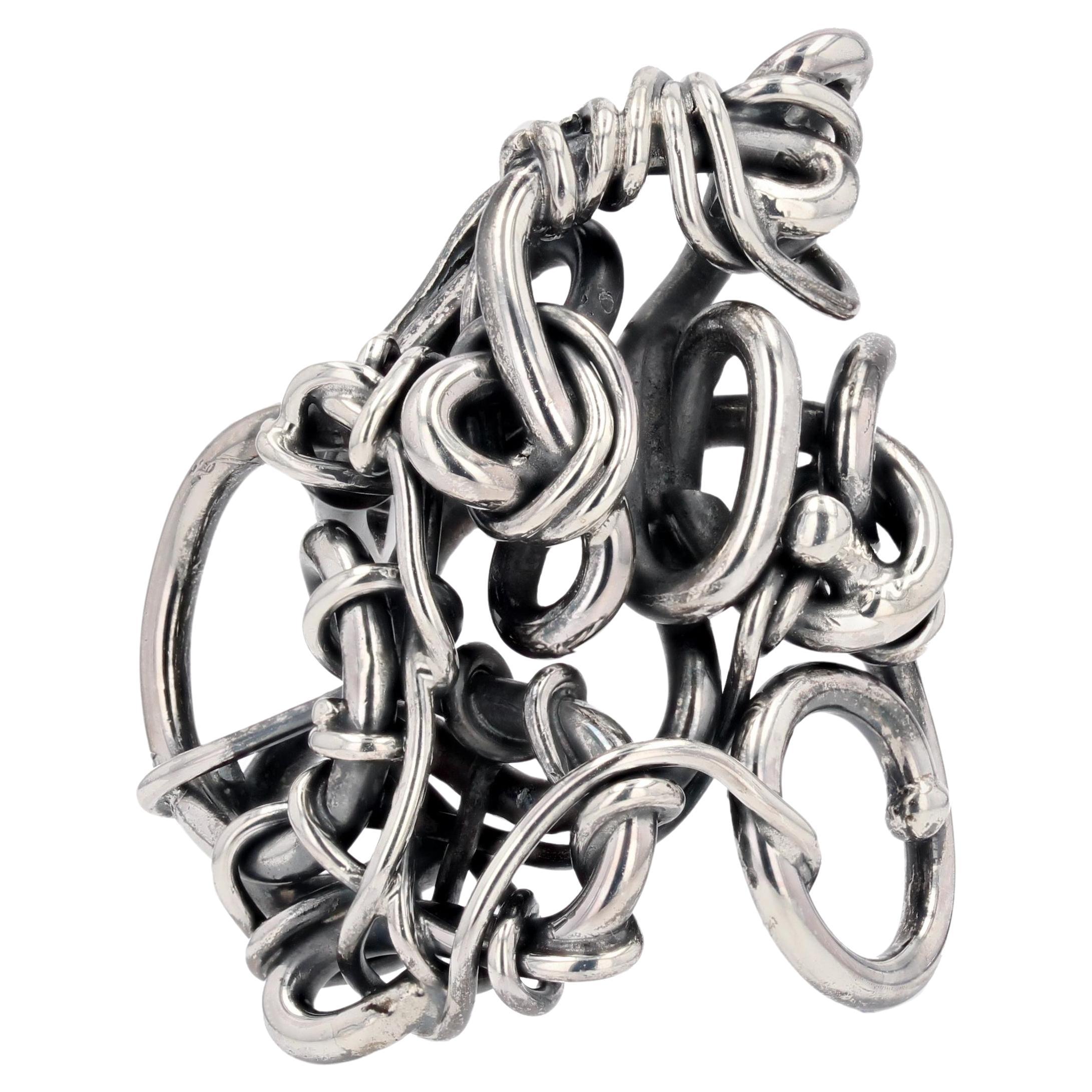Modern French Designer Silver Interlaced Wires Ring For Sale