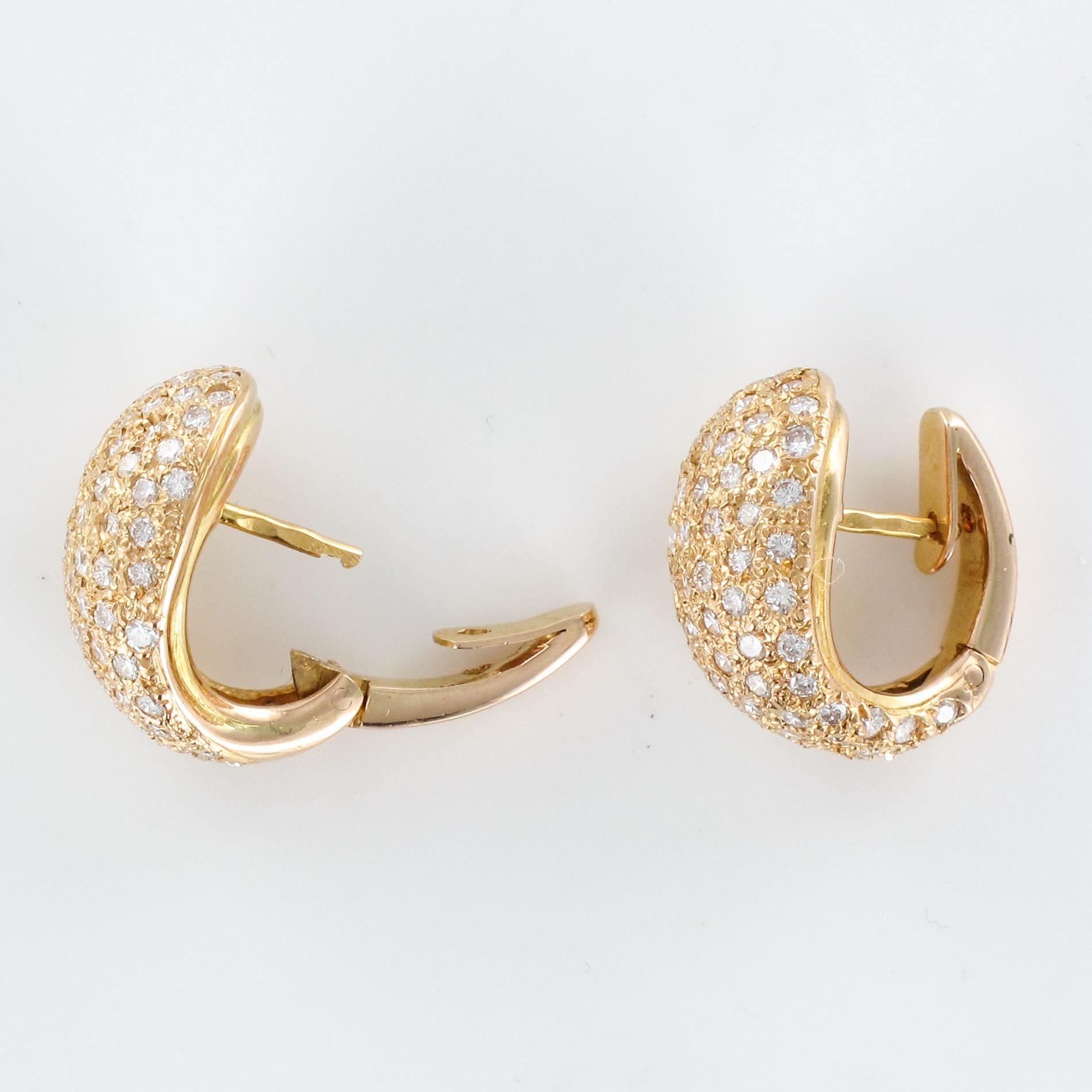 Modern French Diamonds 18 Karat Rose Gold Curved Earrings 6