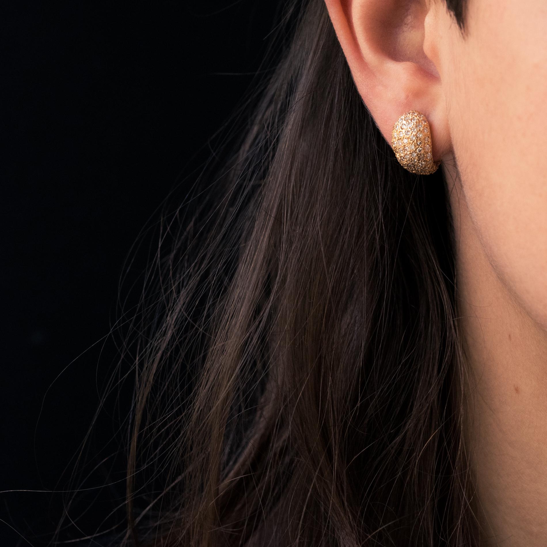 Women's Modern French Diamonds 18 Karat Rose Gold Curved Earrings