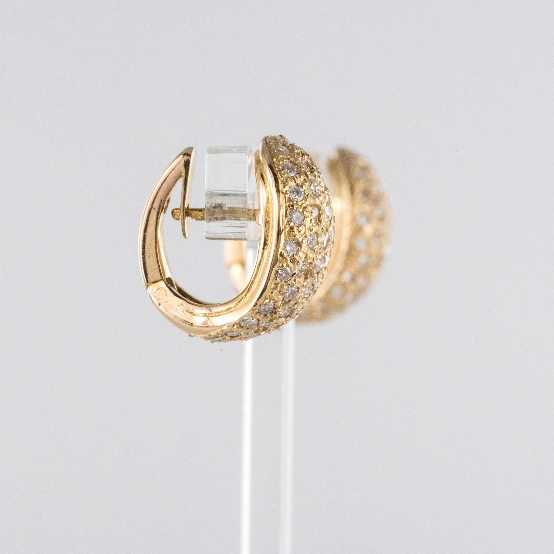Modern French Diamonds 18 Karat Rose Gold Curved Earrings 1