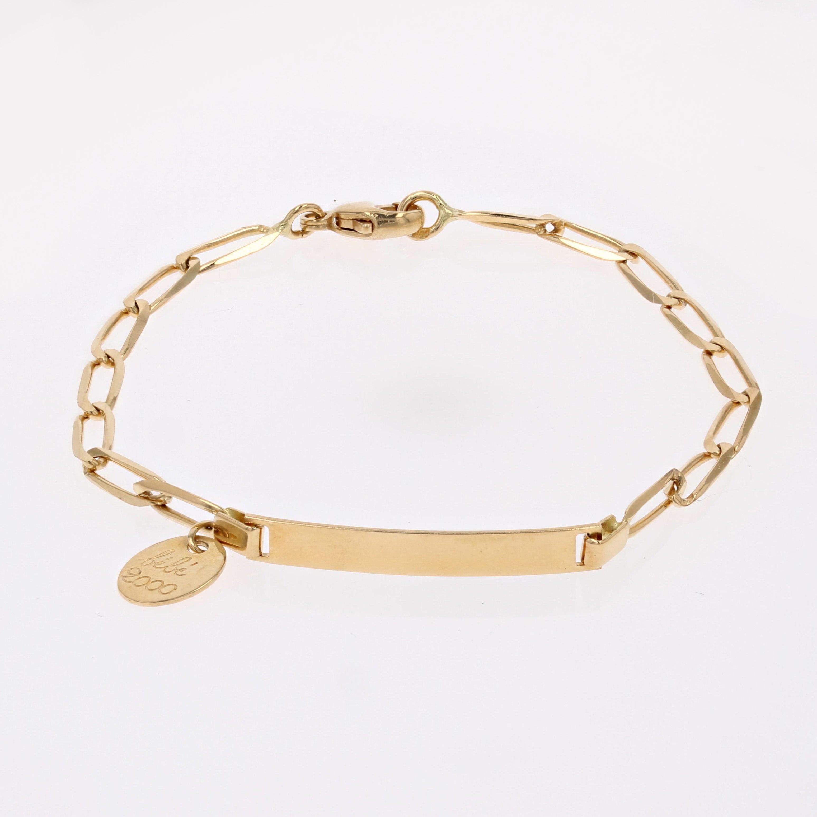 Moderne Bracelet enfant moderne français rectangulaire à maillons rectangulaires en or jaune 18 carats en vente