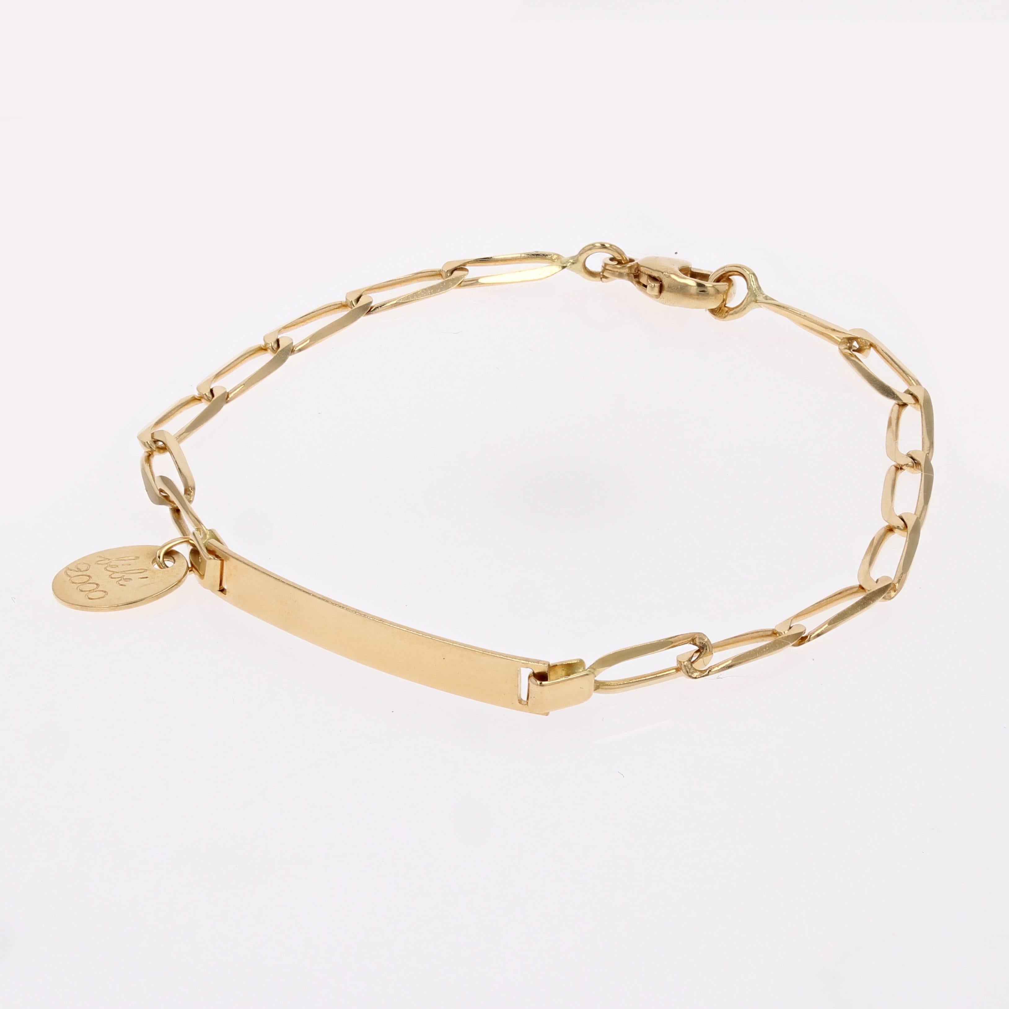 Bracelet enfant moderne français rectangulaire à maillons rectangulaires en or jaune 18 carats Excellent état - En vente à Poitiers, FR