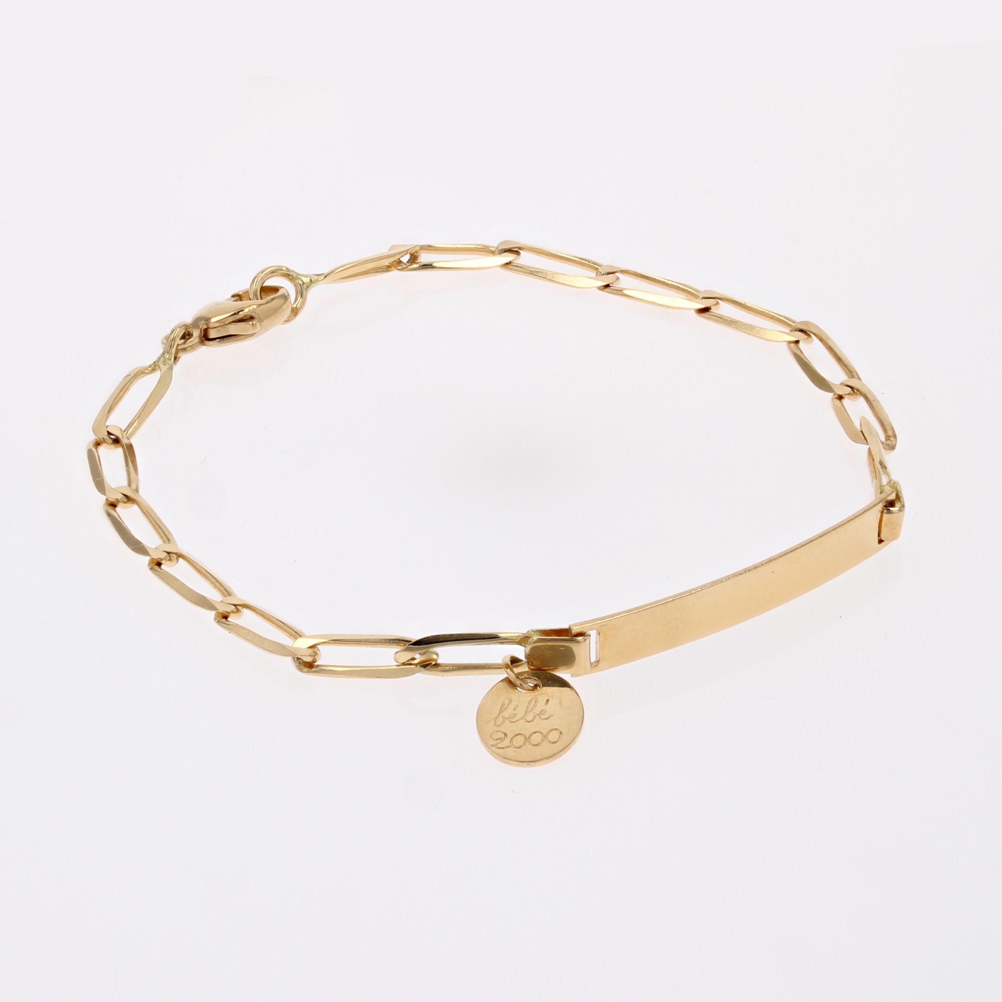 Bracelet enfant moderne français rectangulaire à maillons rectangulaires en or jaune 18 carats Pour femmes en vente