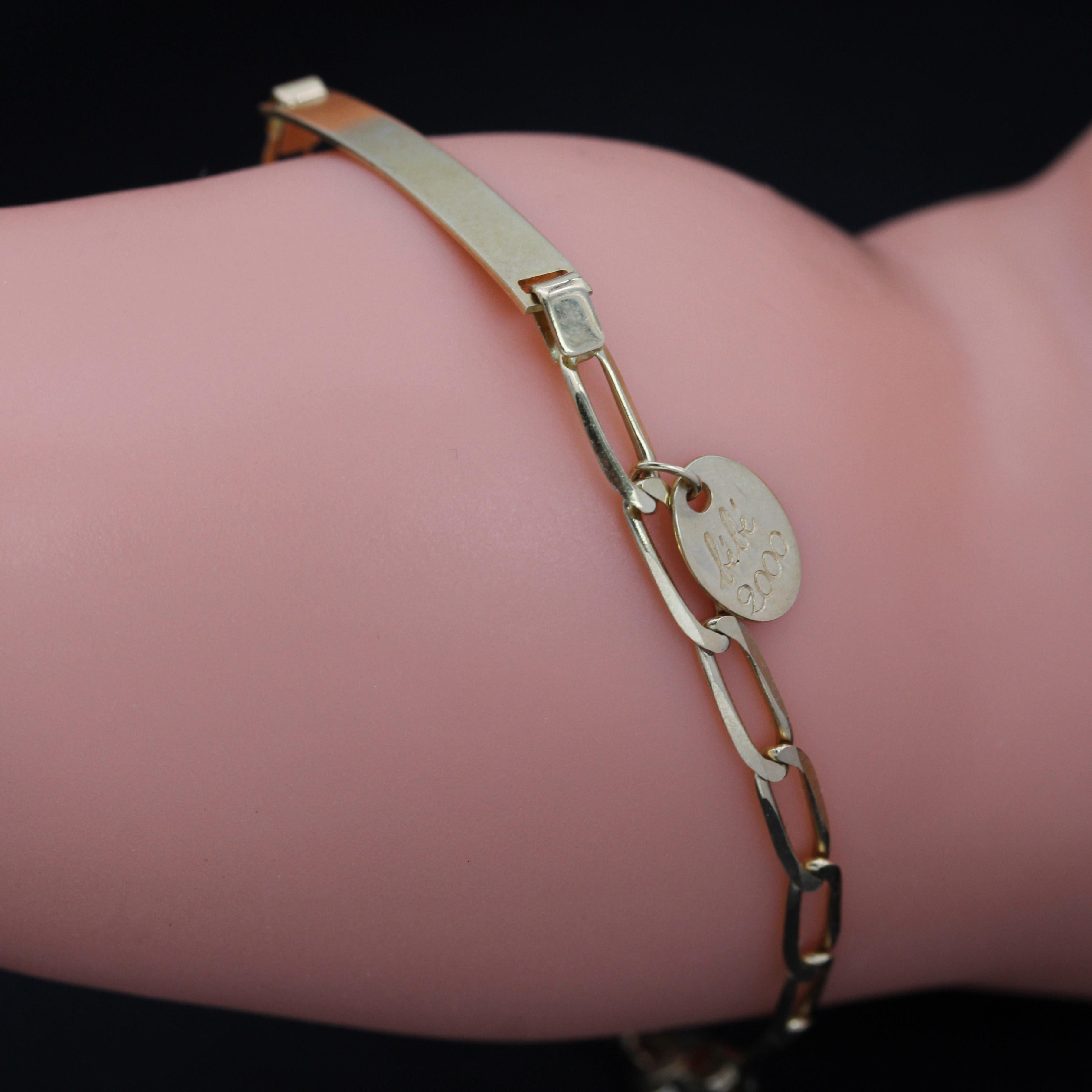 Bracelet enfant moderne français rectangulaire à maillons rectangulaires en or jaune 18 carats en vente 2