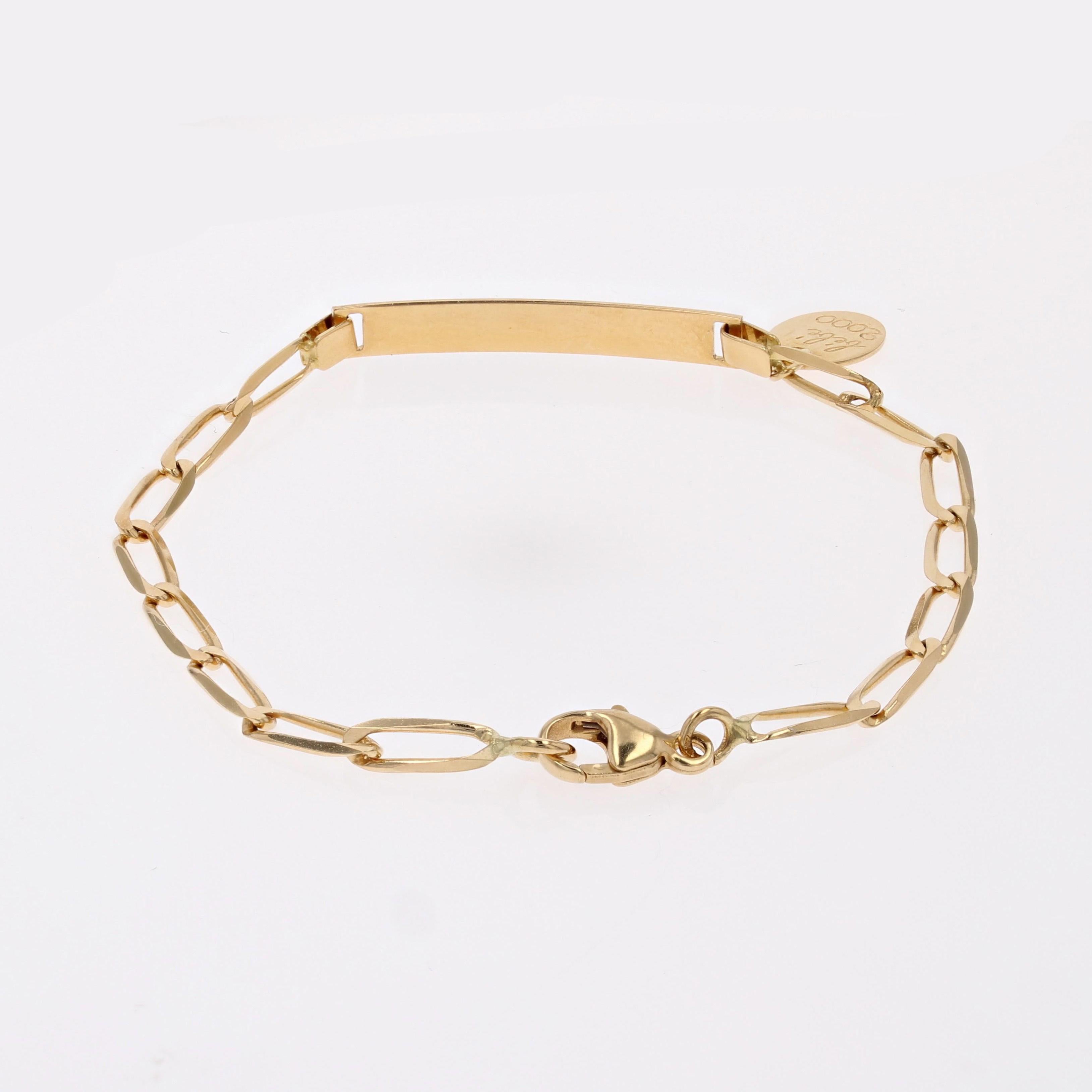 Bracelet enfant moderne français rectangulaire à maillons rectangulaires en or jaune 18 carats en vente 3