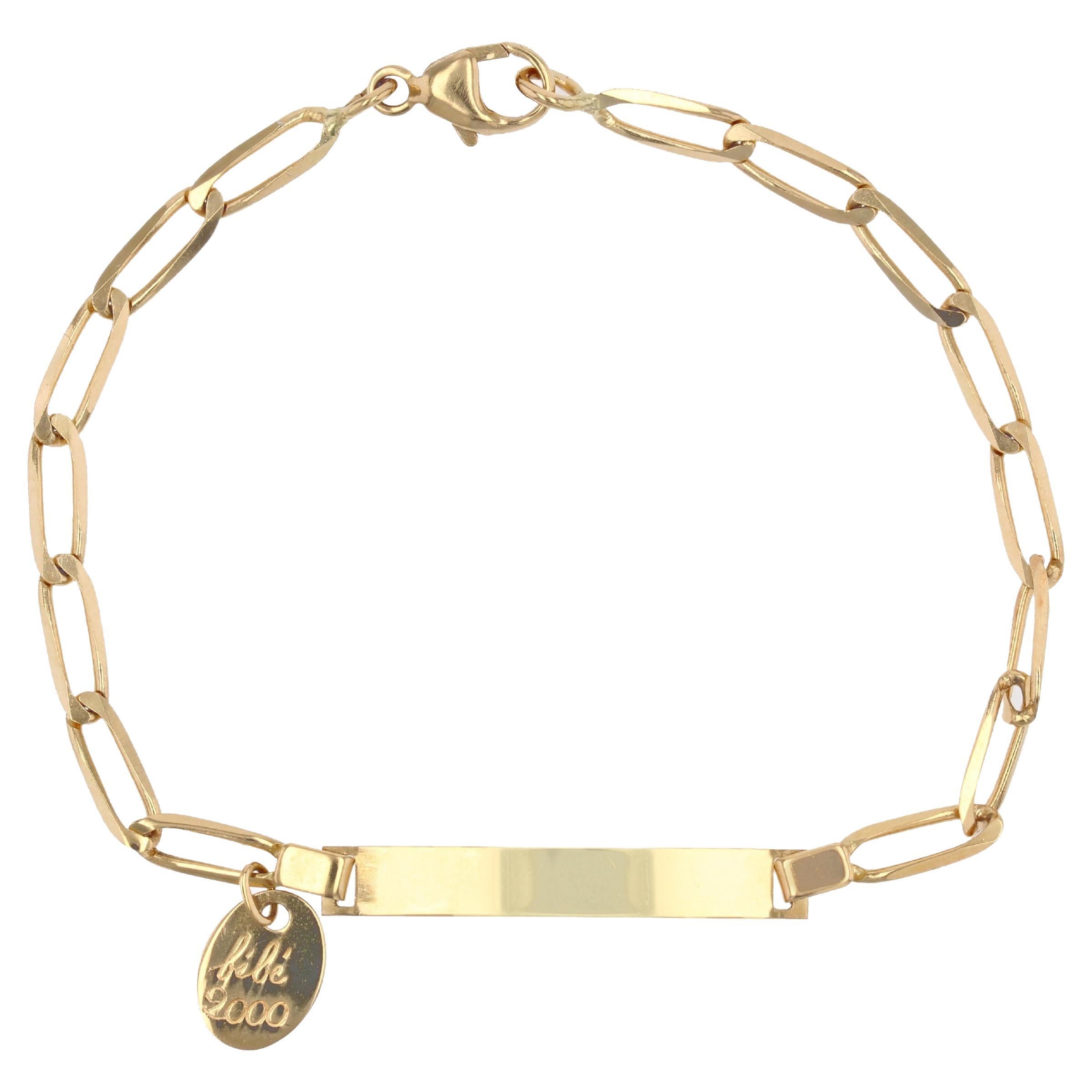 Modern French Filed Rectangular Links 18 Karat Yellow Gold Custom Child Bracelet