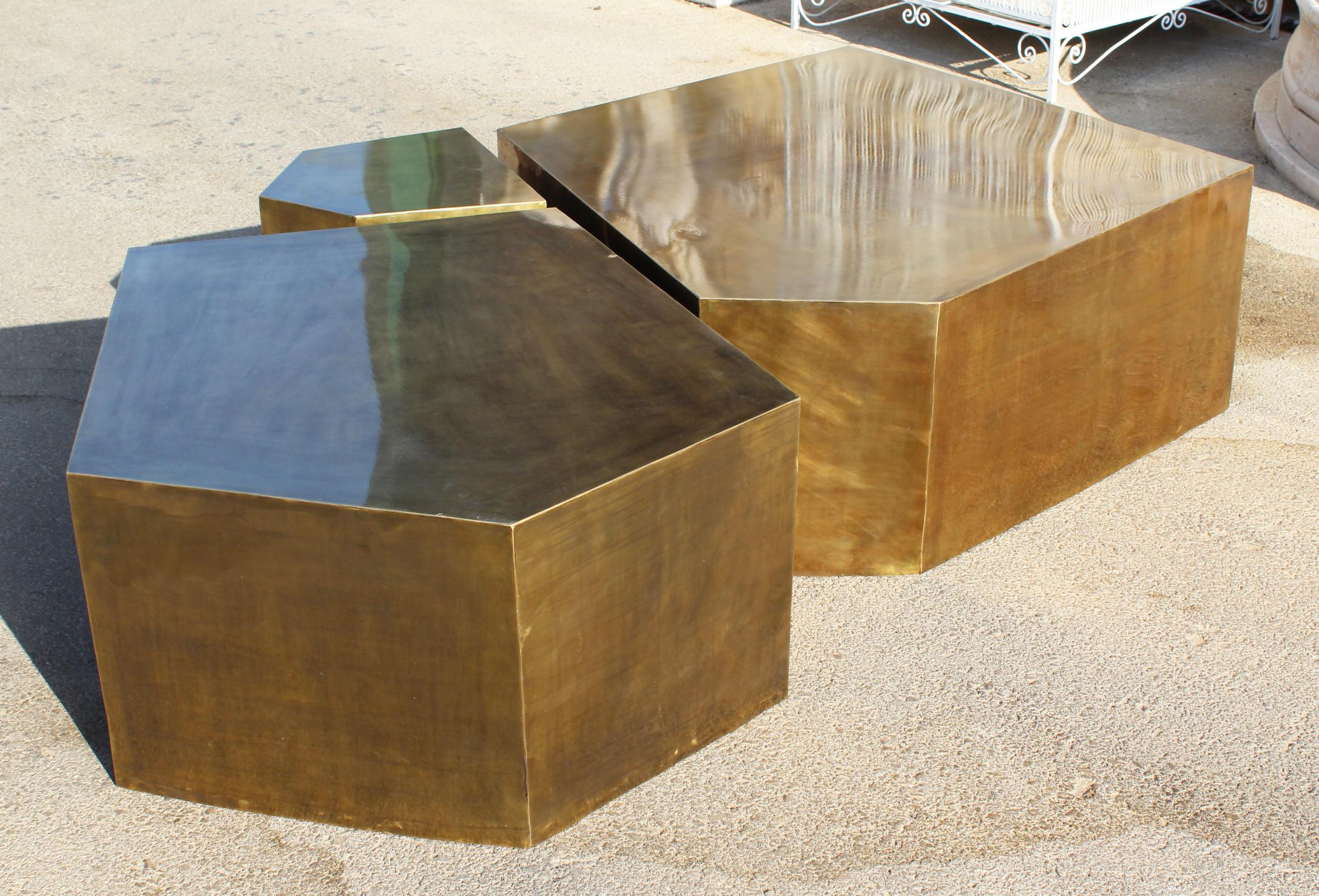 Spanish Modern French Gilded Brass Three-Piece Coffee Table