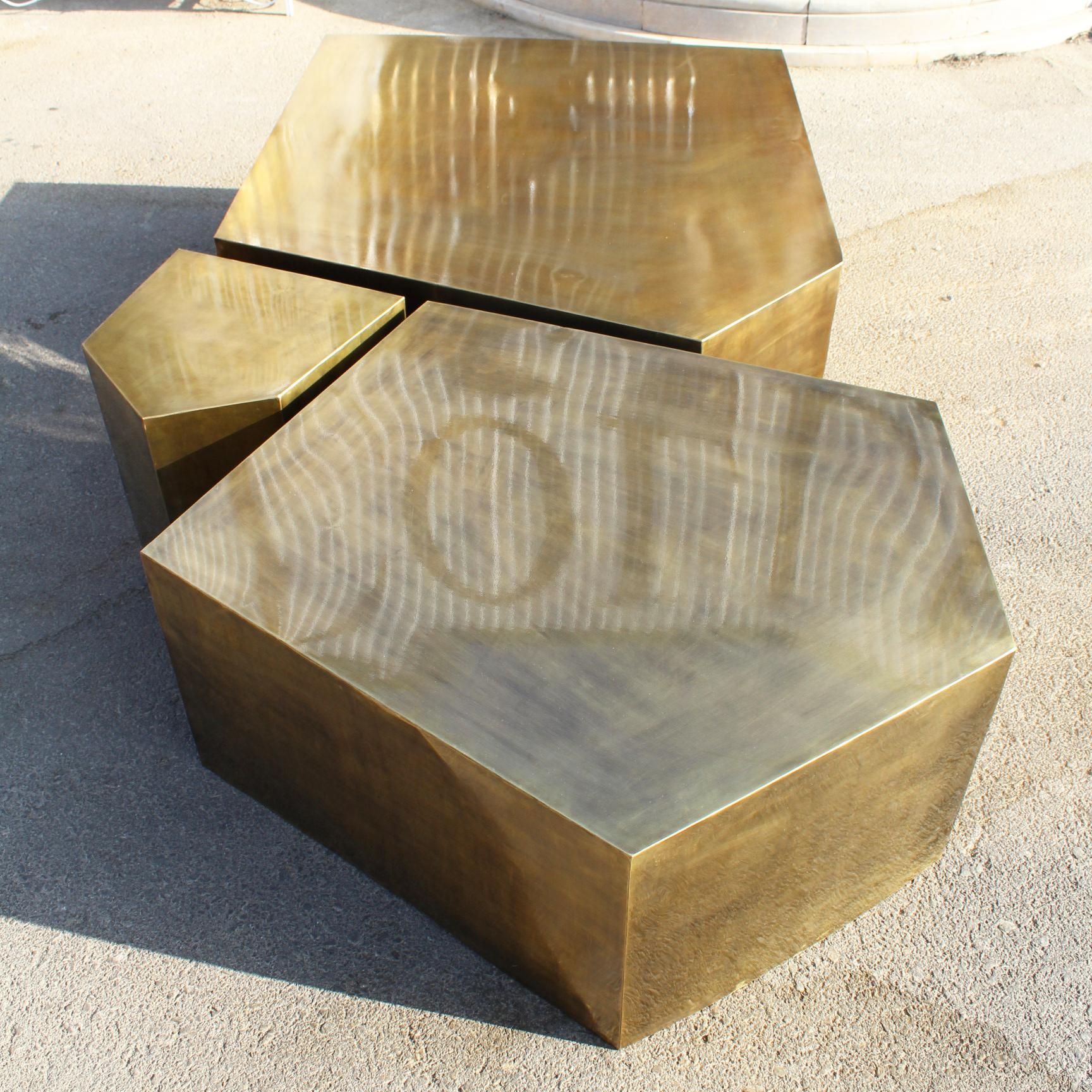 Modern French Gilded Brass Three-Piece Coffee Table In Good Condition In Marbella, ES
