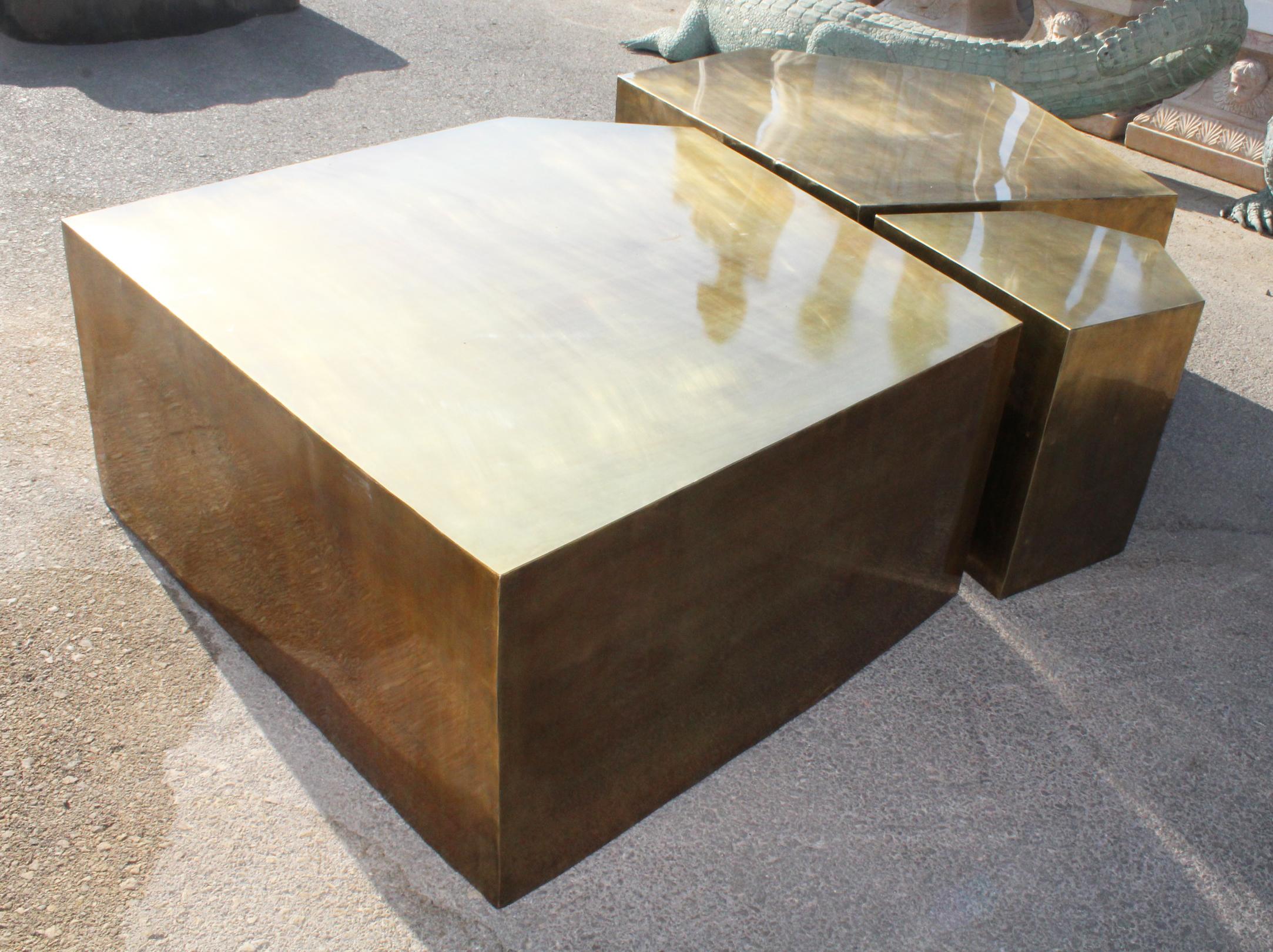 Contemporary Modern French Gilded Brass Three-Piece Coffee Table