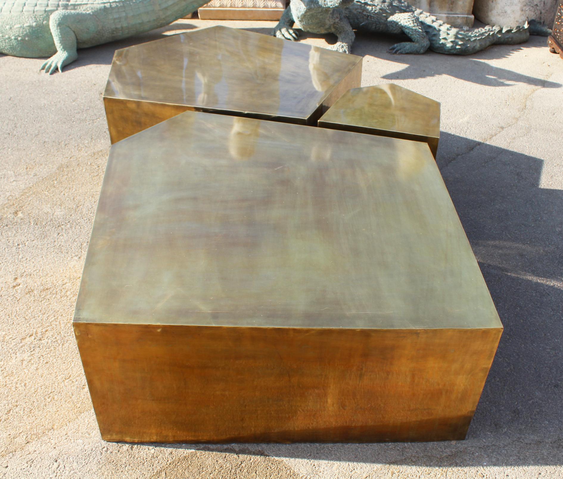 Bronze Modern French Gilded Brass Three-Piece Coffee Table