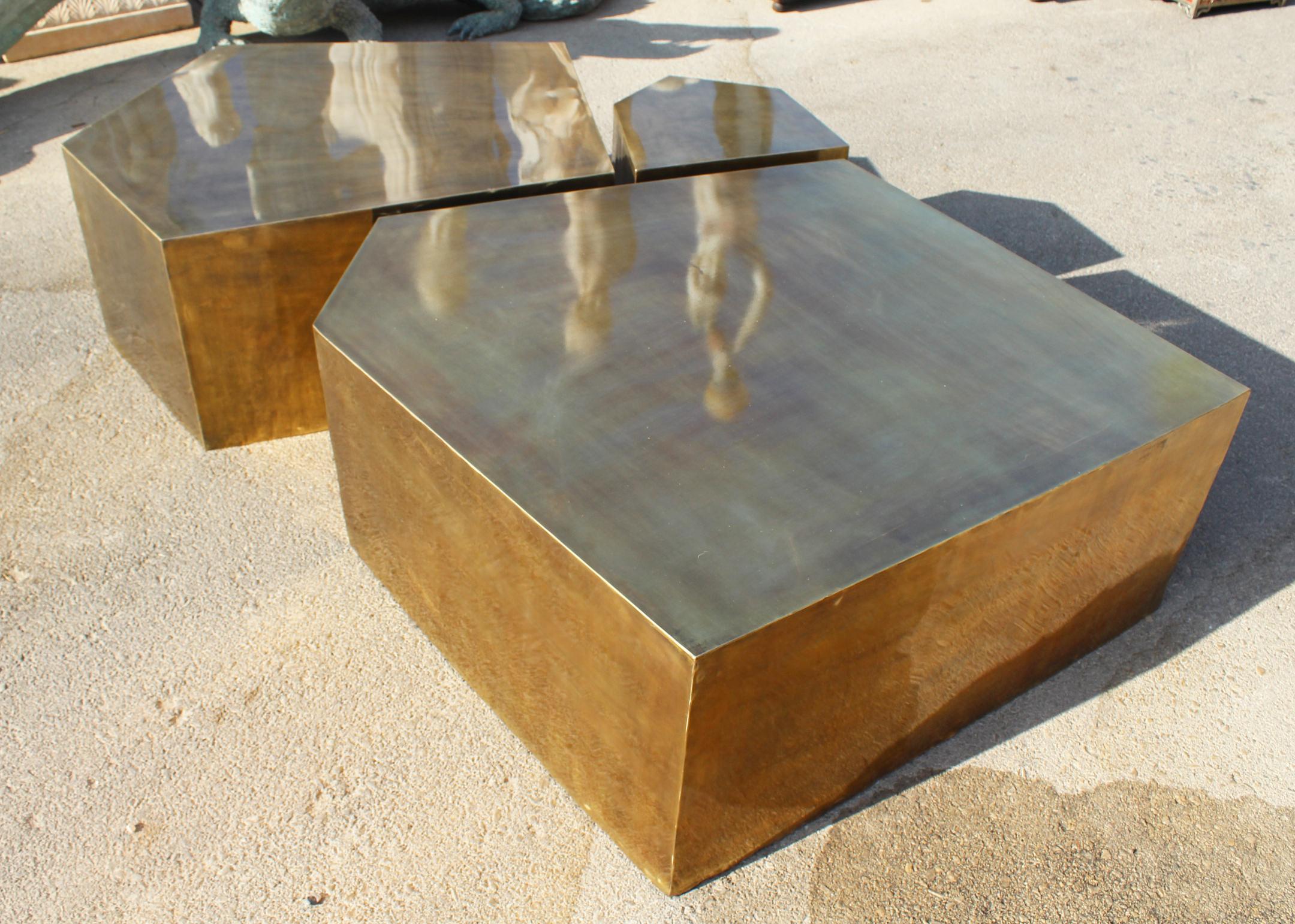 Modern French Gilded Brass Three-Piece Coffee Table 1
