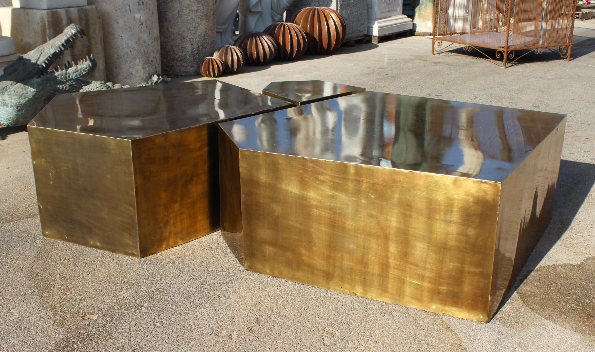 Modern French Gilded Brass Three-Piece Coffee Table 2