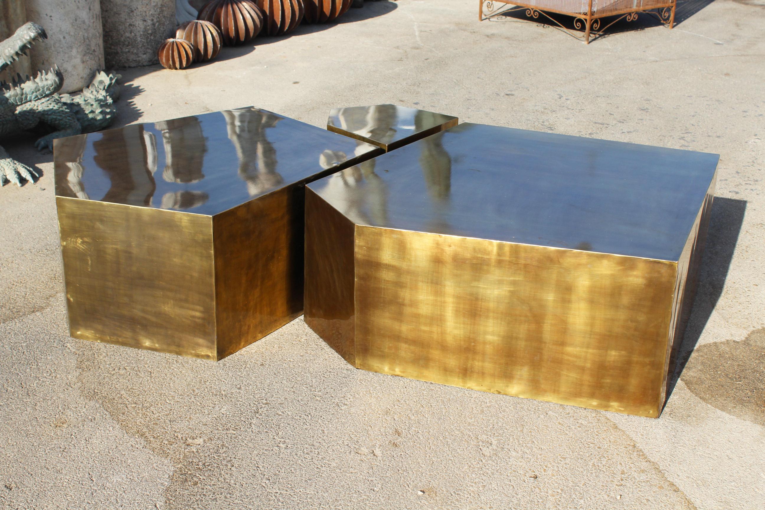 Modern French Gilded Brass Three-Piece Coffee Table 3
