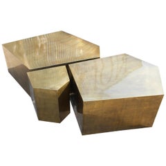 Modern French Gilded Brass Three-Piece Coffee Table