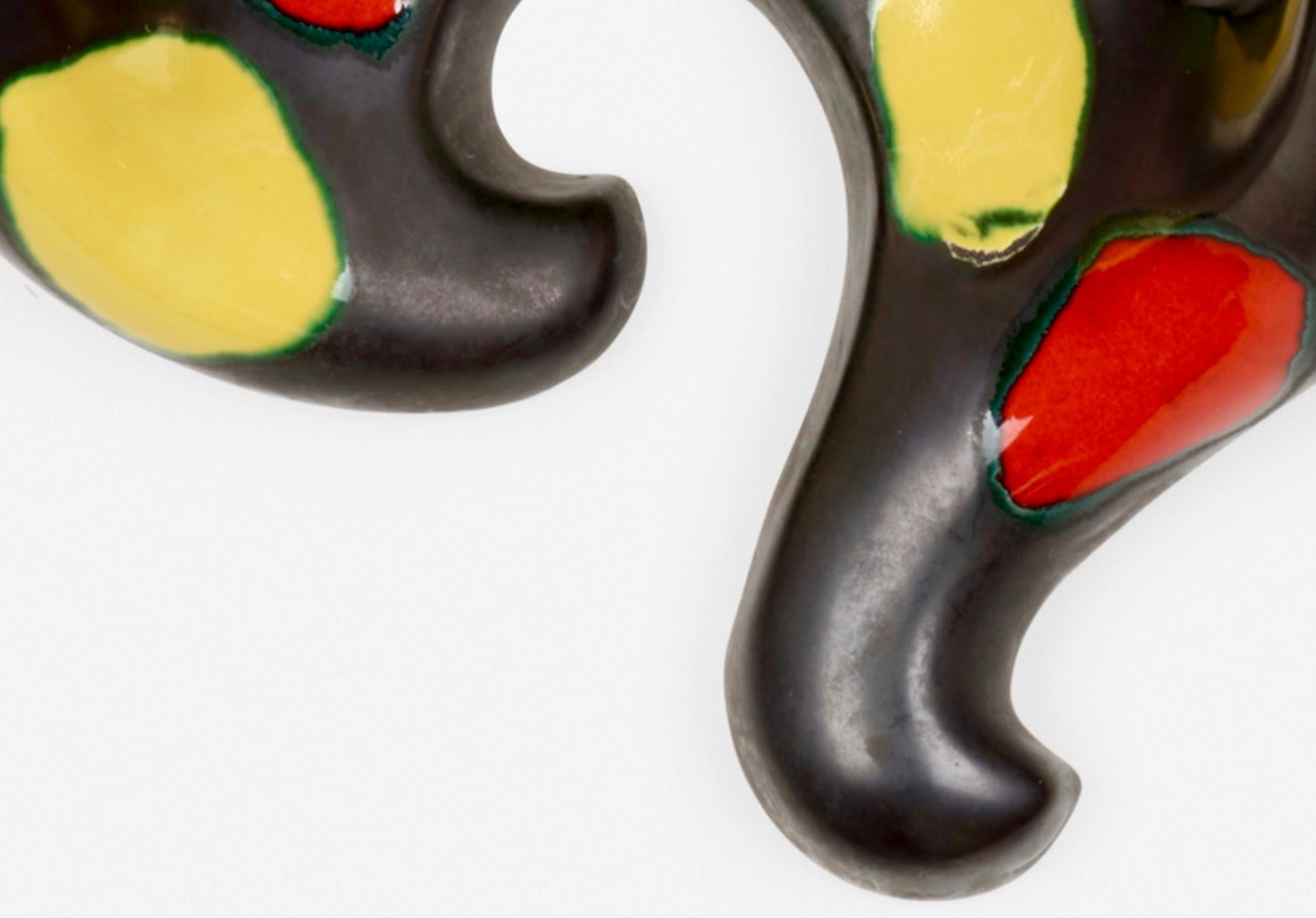 20th Century Modern French Glazed Porcelain Ceramic Sconce, Black, Red, Green, Yellow, 1950s