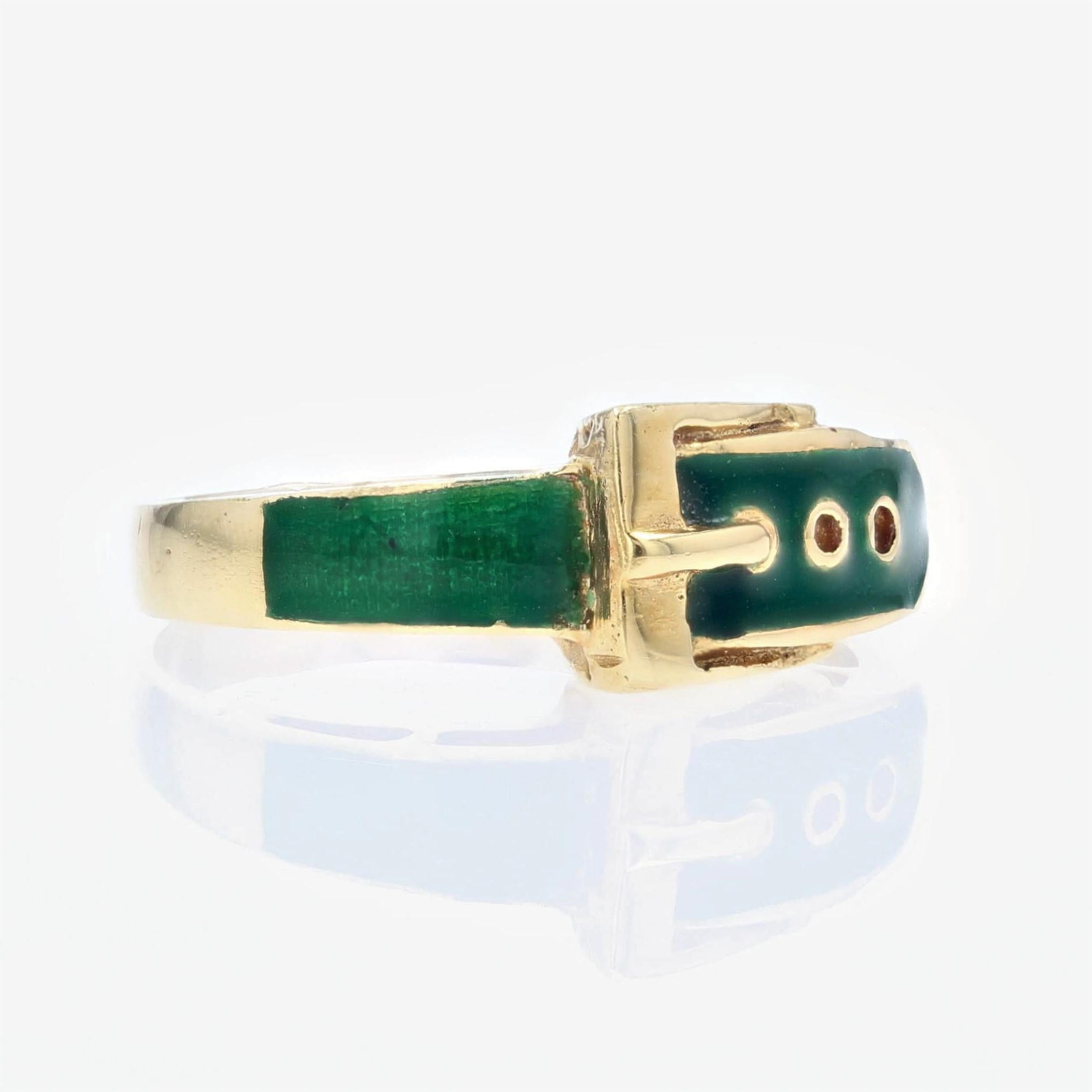 Modern French Green Enamel 18 Karat Yellow Gold Belt Ring For Sale 2