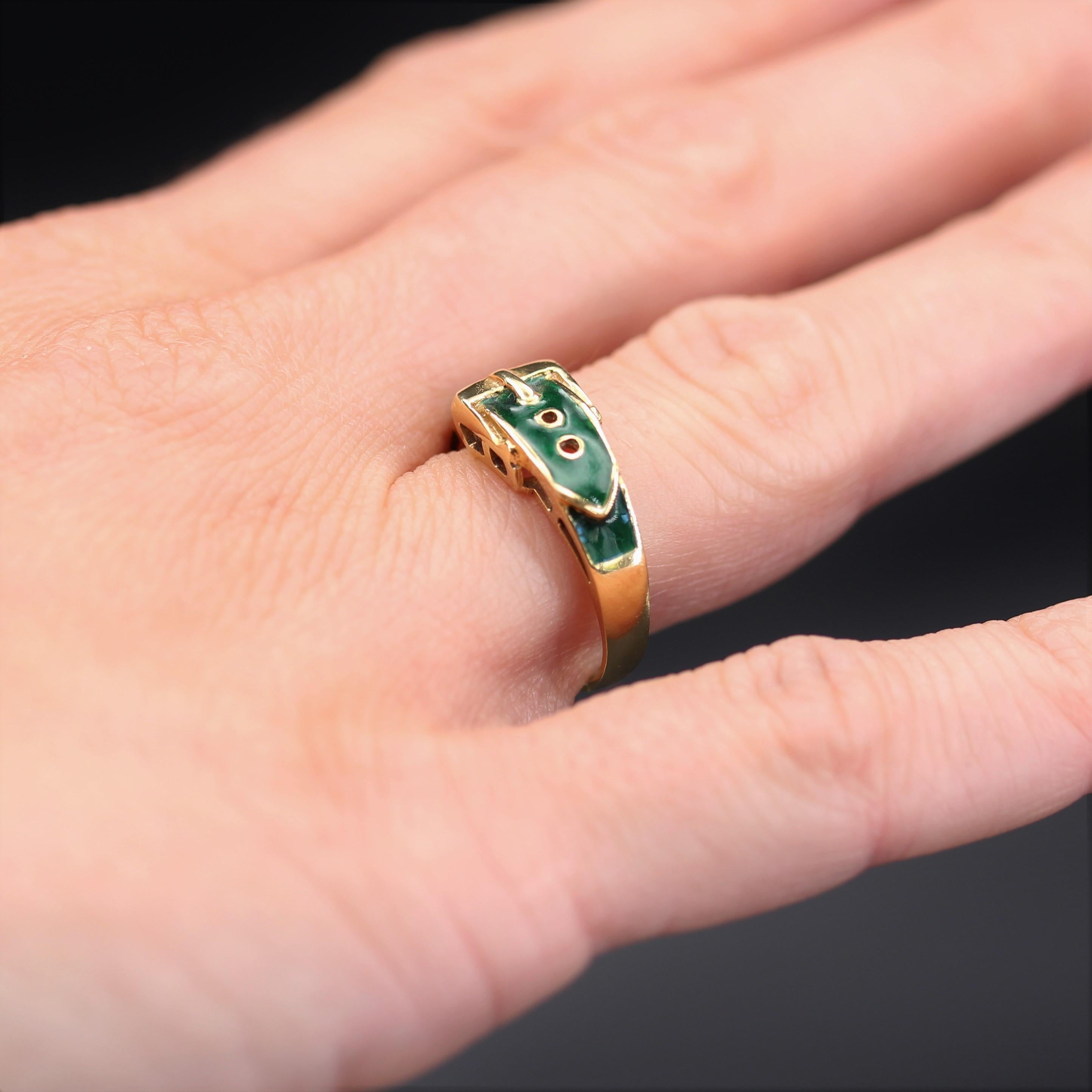 Anello da cintura moderno francese con smalto verde e oro giallo 18 carati in vendita 6