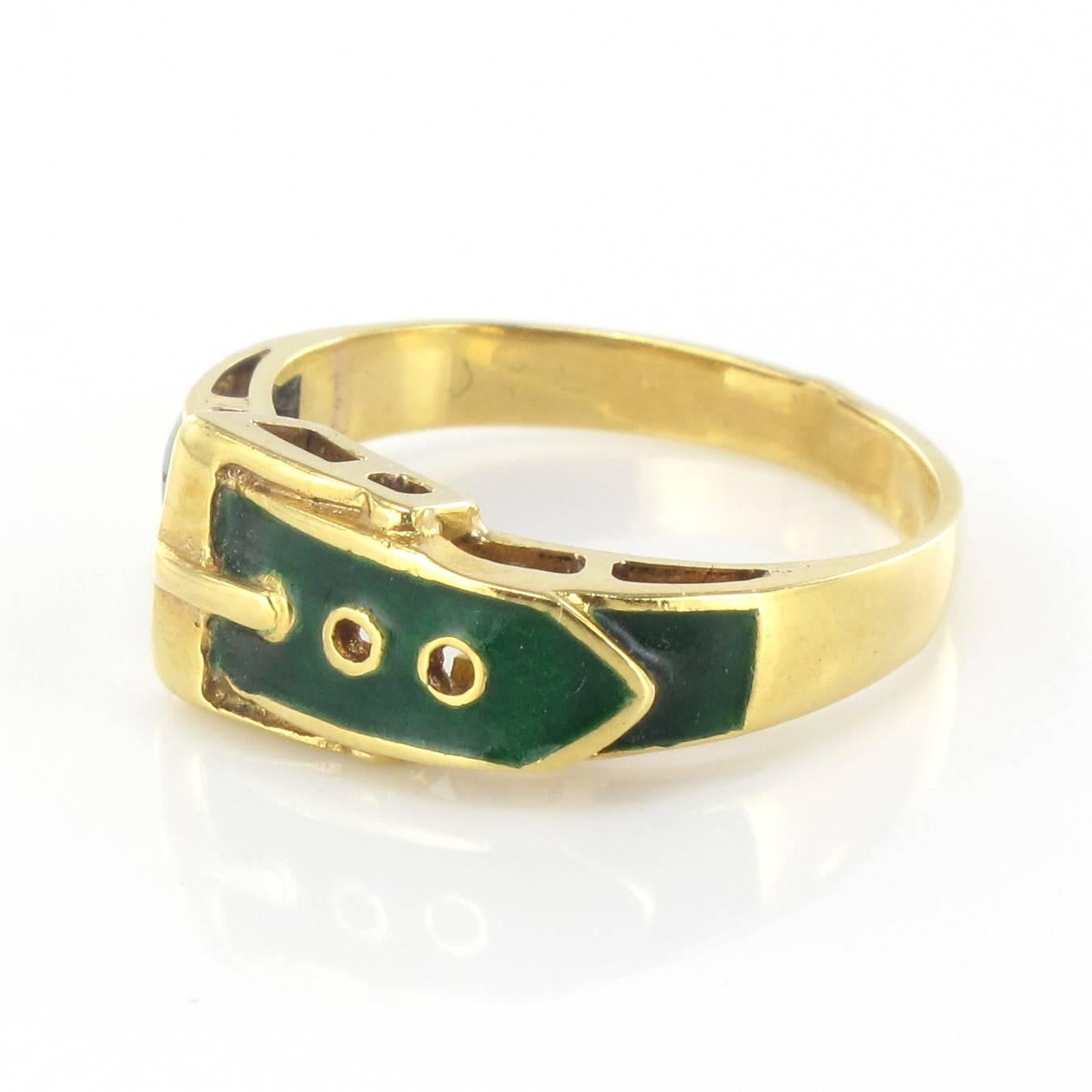 Anello da cintura moderno francese con smalto verde e oro giallo 18 carati In condizioni Nuovo in vendita a Poitiers, FR