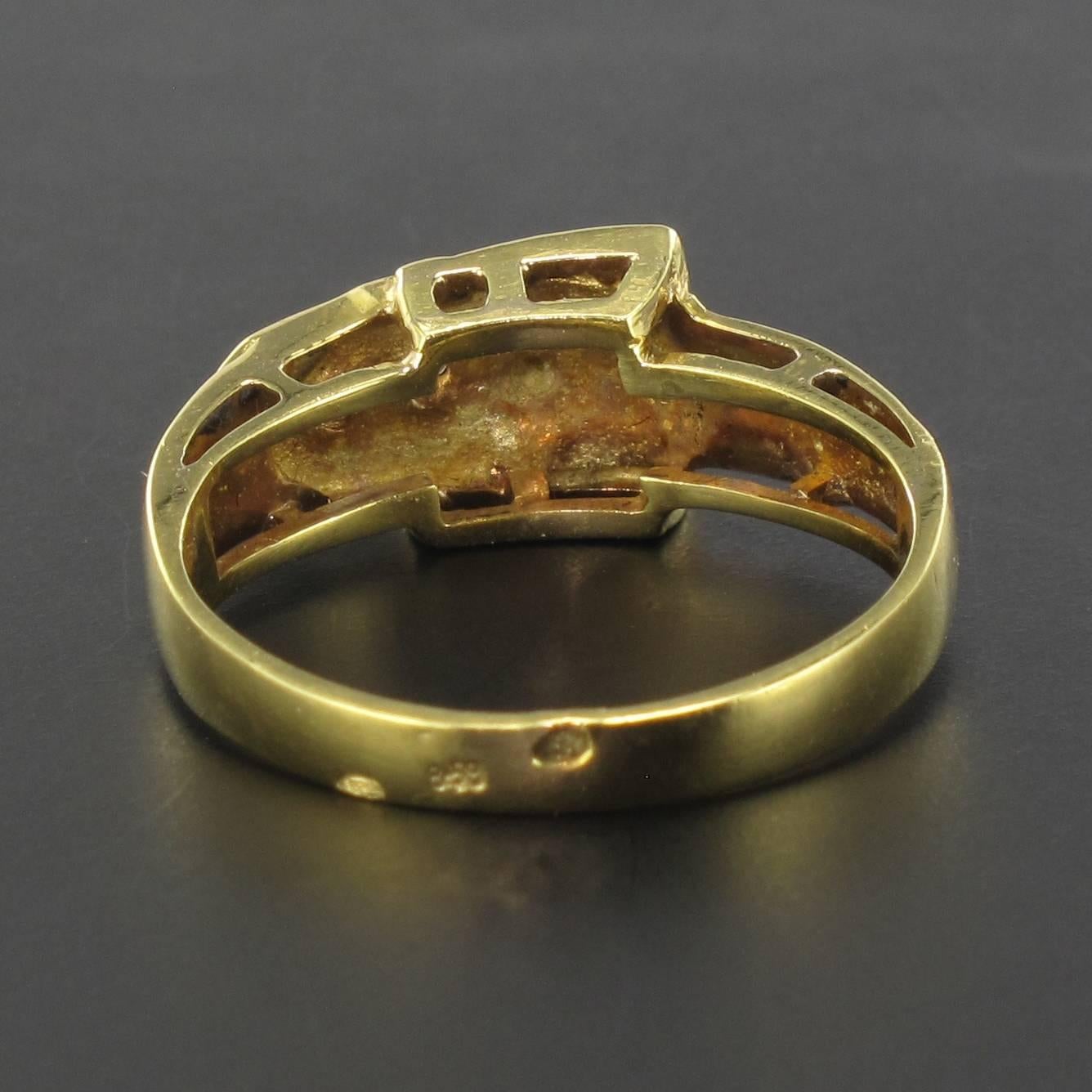 Anello da cintura moderno francese con smalto verde e oro giallo 18 carati in vendita 1