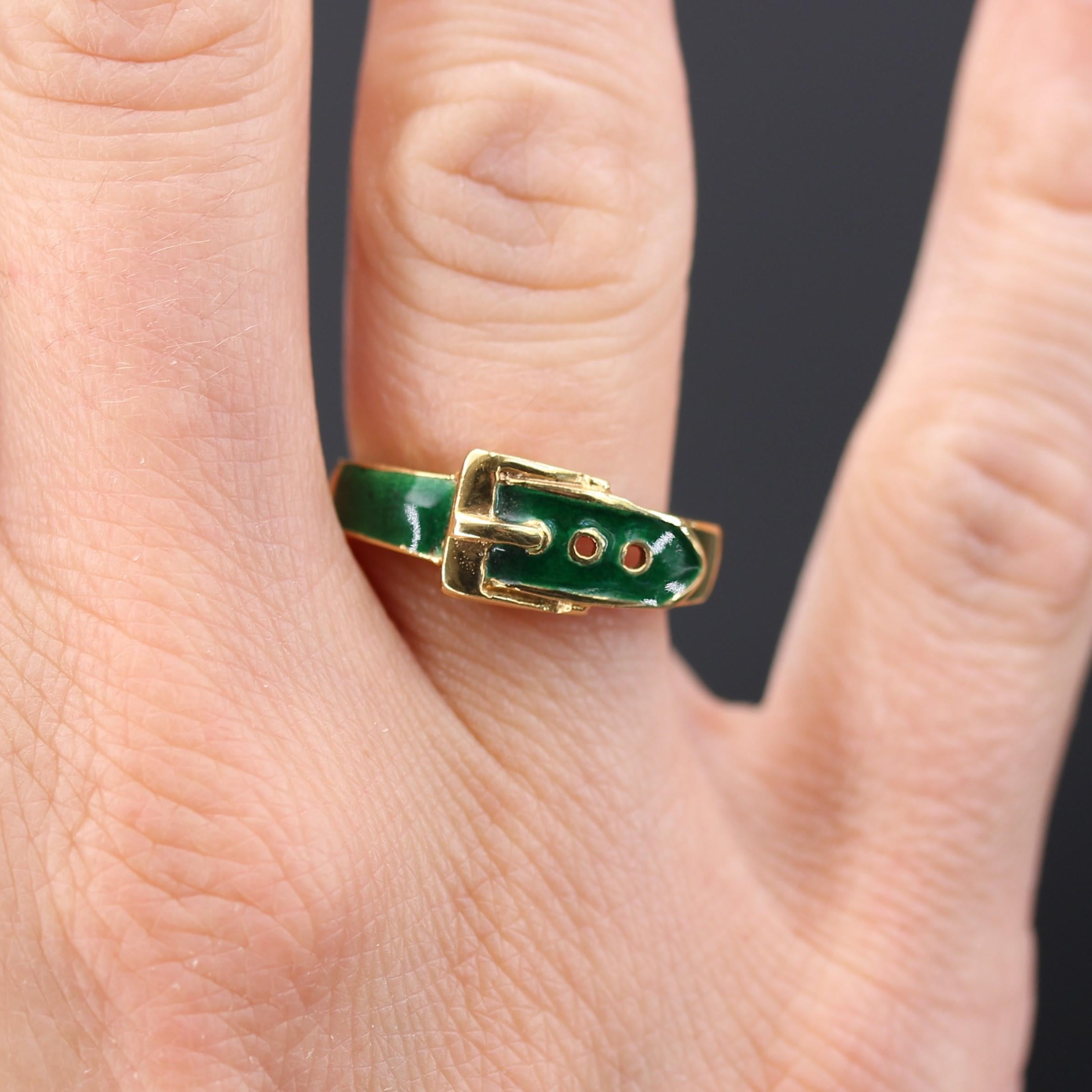 Anello da cintura moderno francese con smalto verde e oro giallo 18 carati in vendita 3