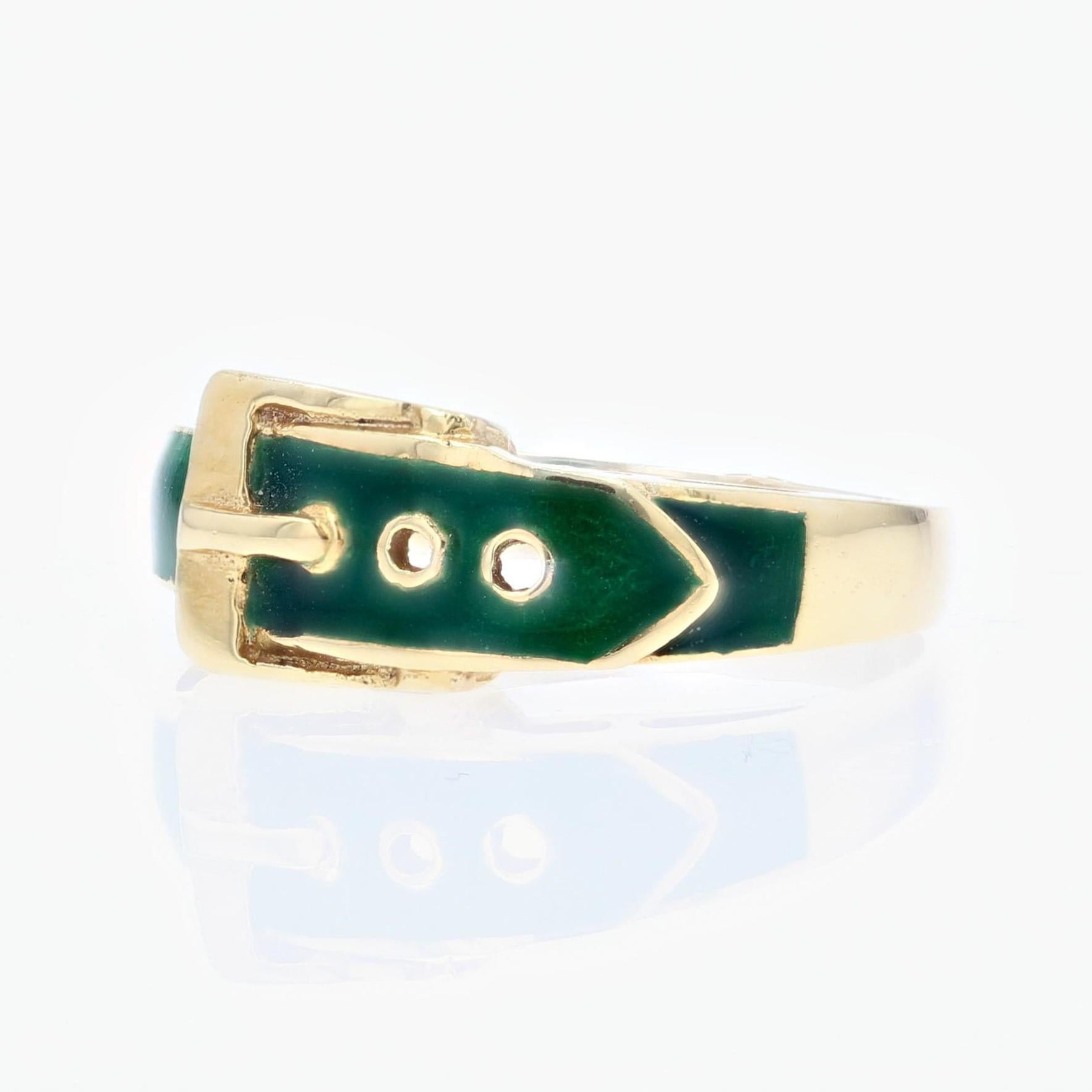 Modern French Green Enamel 18 Karat Yellow Gold Belt Ring For Sale 1
