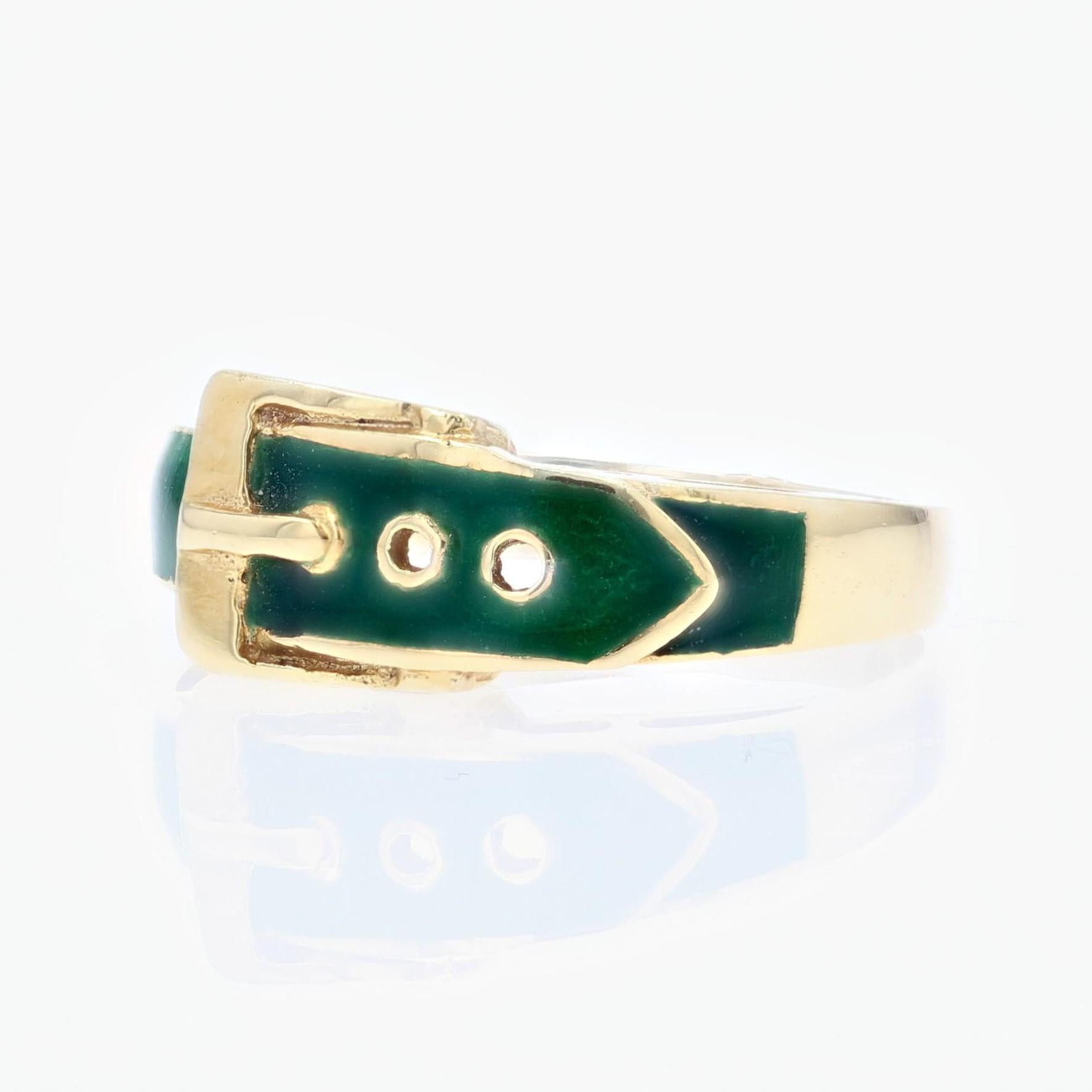 Anello da cintura moderno francese con smalto verde e oro giallo 18 carati in vendita 4