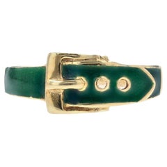 Modern French Green Enamel 18 Karat Yellow Gold Belt Ring
