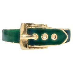 Anello da cintura moderno francese con smalto verde e oro giallo 18 carati